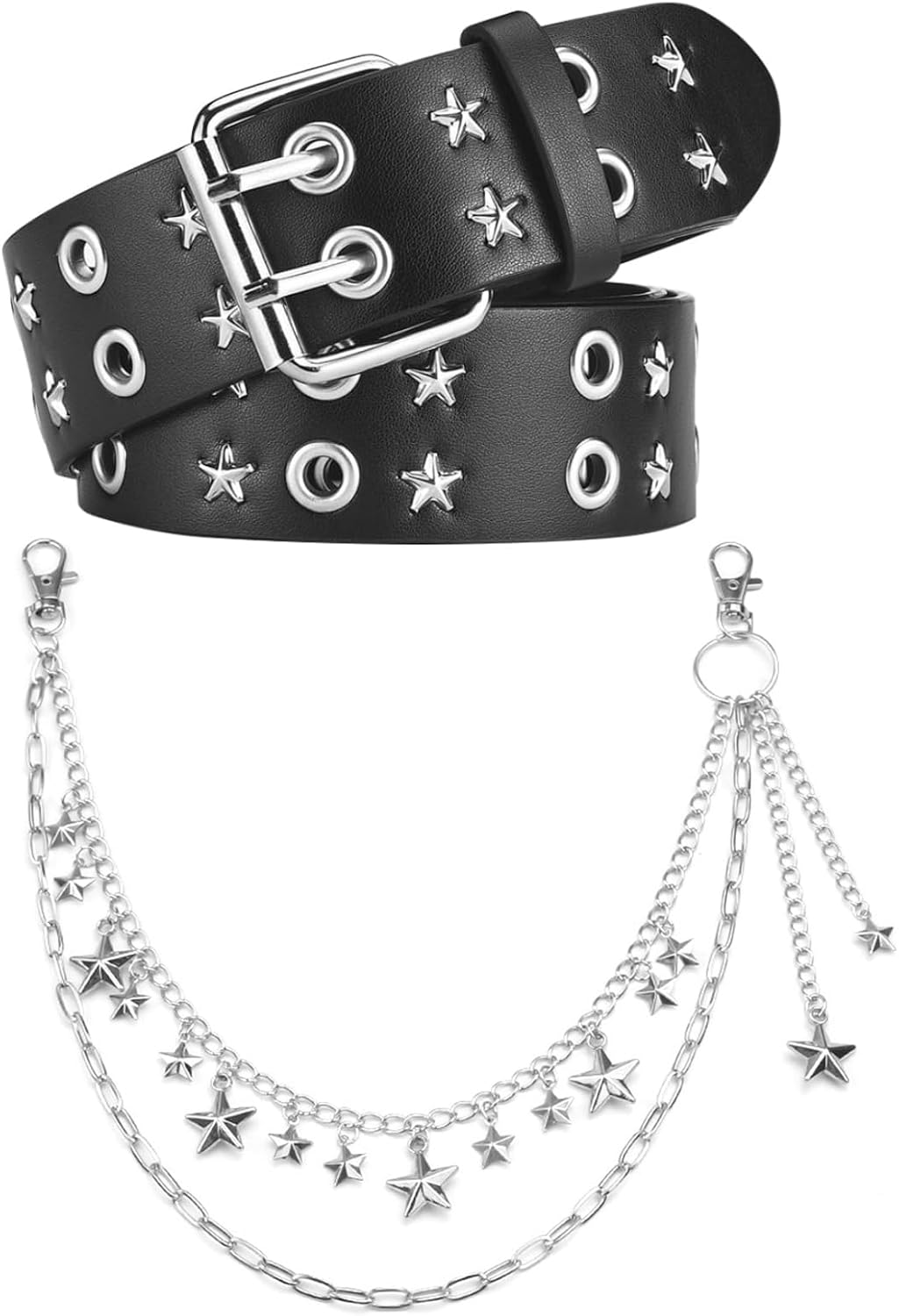 Double Grommet Studded Star Belt ,Y2k Belts EMO Goth Fits waist within 39in