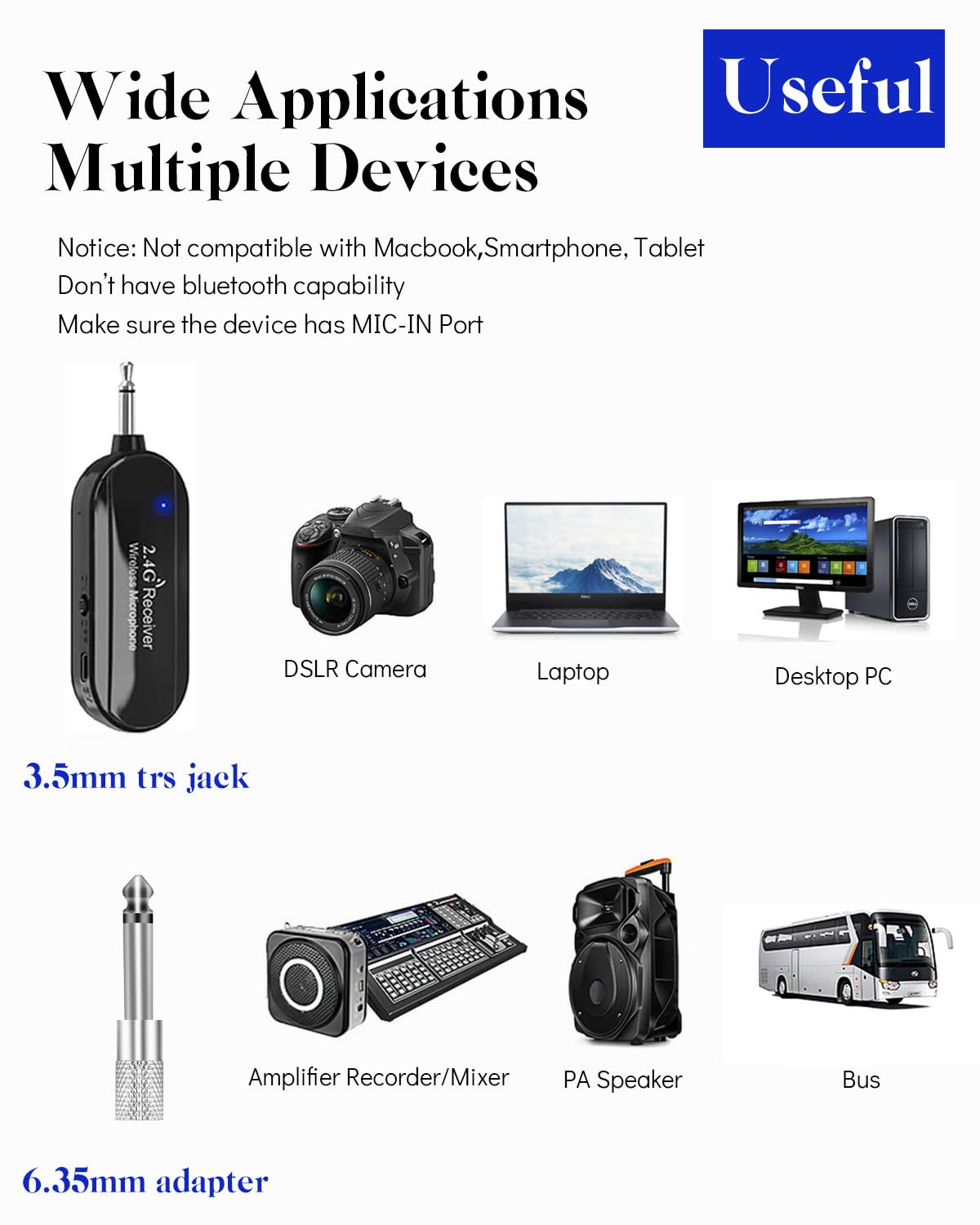 Wireless Mikrofon Headset, 2.4G Kabelloses Mikrofon, funkmikrofon headset mit 50M Reichweite, Wiederaufladbares Drahtloses Microphone Kopfbügelmikrofon für Lautsprecher, Reiseleiter,Tanzlehrer