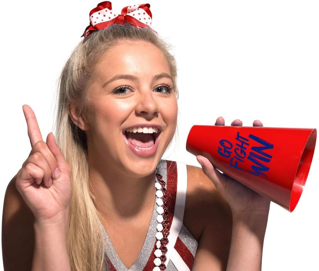 Anderson's Red and Blue Pom Poms and Go Fight Win Megaphones, Set of 50, Plastic Megaphones, Sports, Fan Gear, Homecoming, Cheerleaders
