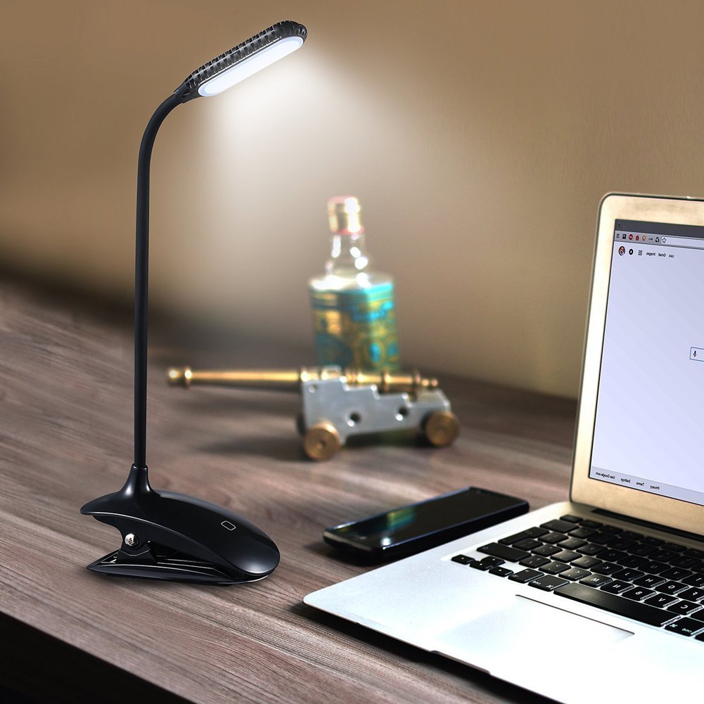 LED Lectura de luz, Pinza Libro Lámpara de Escritorio, Tocar Interruptor Lámpara de mesa, 3 Niveles Regulable Iluminación, 12 Bombillas Luces de la cabecera para Lectura y Estudio