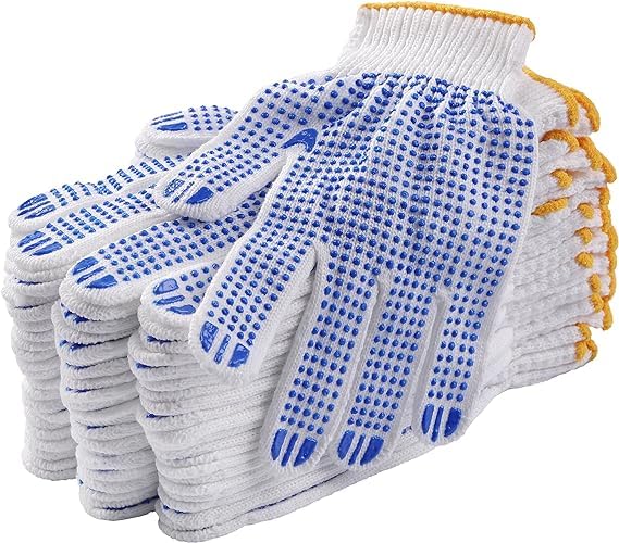 12Pairs Grip Safety Work Gloves,Anti-slip Dots Bulk Gloves,Working Gloves for men or women For Construction Factory Gardening Housework Warehouse Construction