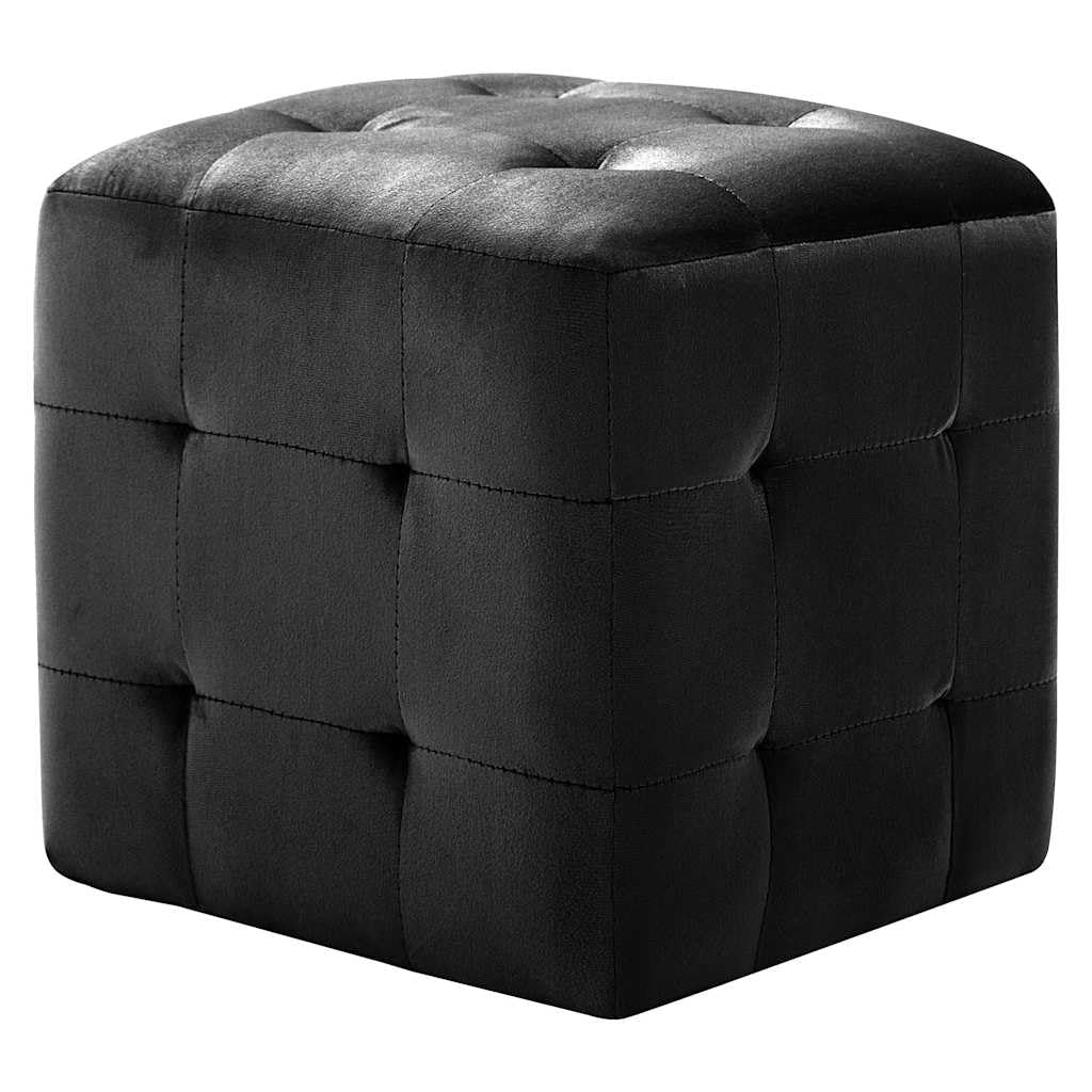 Pouf 2 pz in Velluto Nero 30x30x30 cm con Telaio in Legno