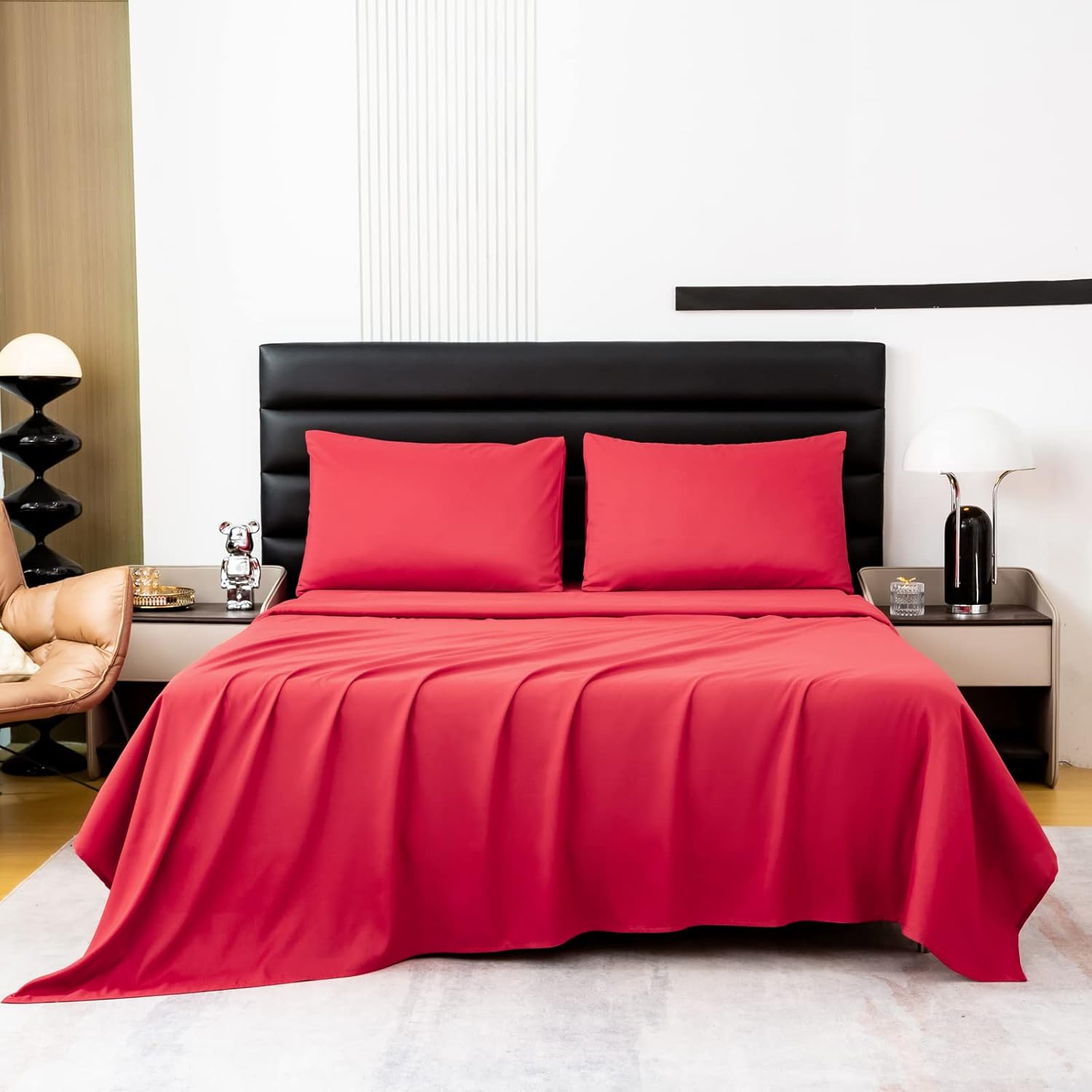 MEISHANG Natural 100 Cotton Sheets for Twin Size Bed, Luxury Soft Cotton Bed Sheet Set, 16 Inch