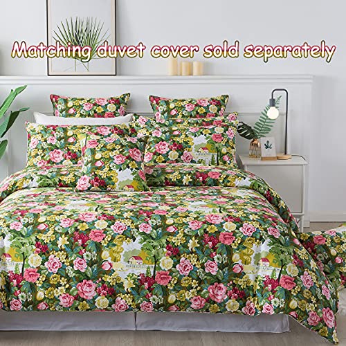 Fadfay Shabby Floral Sheet Set King Size 100% Cotton Soft Vintage Garden Flower Green Leaves Bed Sheet Elegant Pink Peony Rose Cottage Printed Deep Pocket Fitted Sheet 17.5 Inch 4 Piece #TOP4