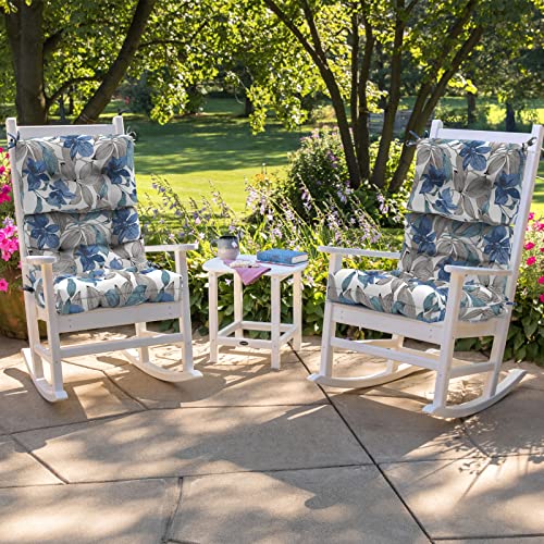 Melody Elephant Outdoor Rocking Chair Cushions, Non-Skid Slip Backed Sun Lounger Chair Cushions, High Back Chair Cushion For Patio Chairs, 44"X22"X4", Set Of 2, Clemens Noir Blue #TOP5