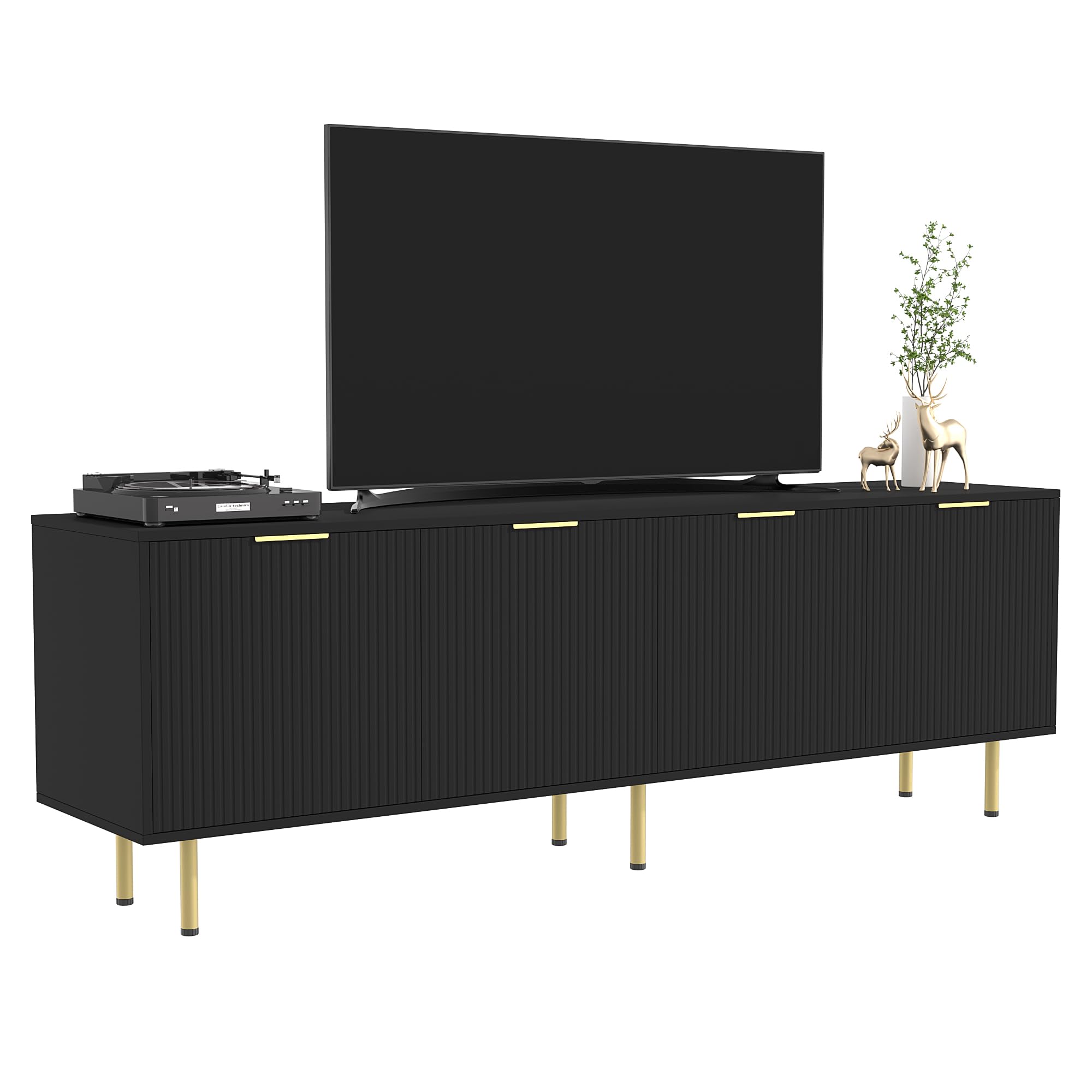 Furniwood TV Stand for 80 Inch TV, Fluted TV Stand for Living Room, Mid Century Modern TV Stand with Adjustable Shelf, TV Entertainment Center with