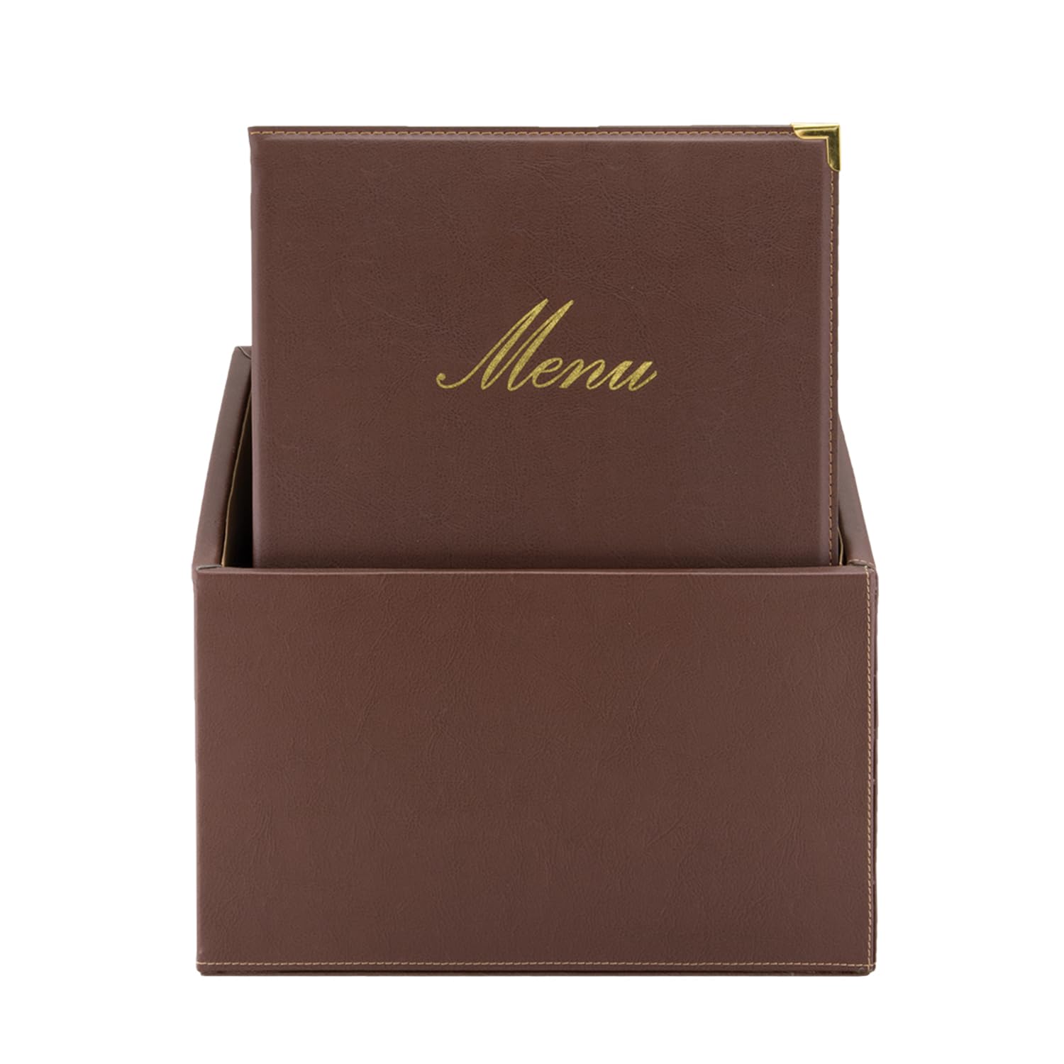 SECURIT - Set 20 Carte Menu A4 Linea Classic con Scatola - Colore Marrone | Similpelle - Scritta Oro - Angoli in Metallo - Espandibile fino a 40 Pagine - Per Ristoranti e Bar