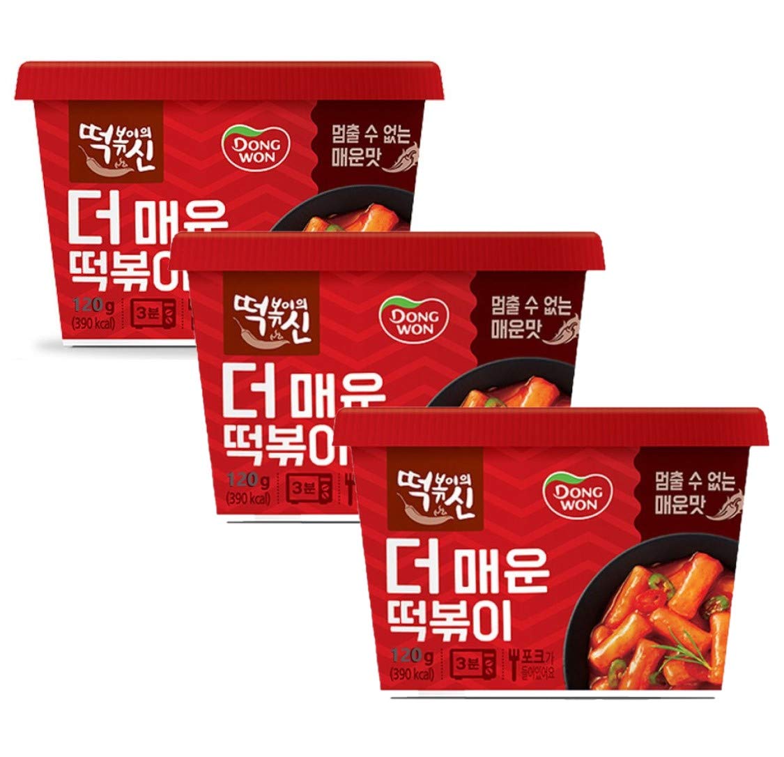 Dong Won God of Topokki Bowl Cheese Hot& Spicy Sweet & Spicy (120g/each) (Hot $ Spicy, 3)
