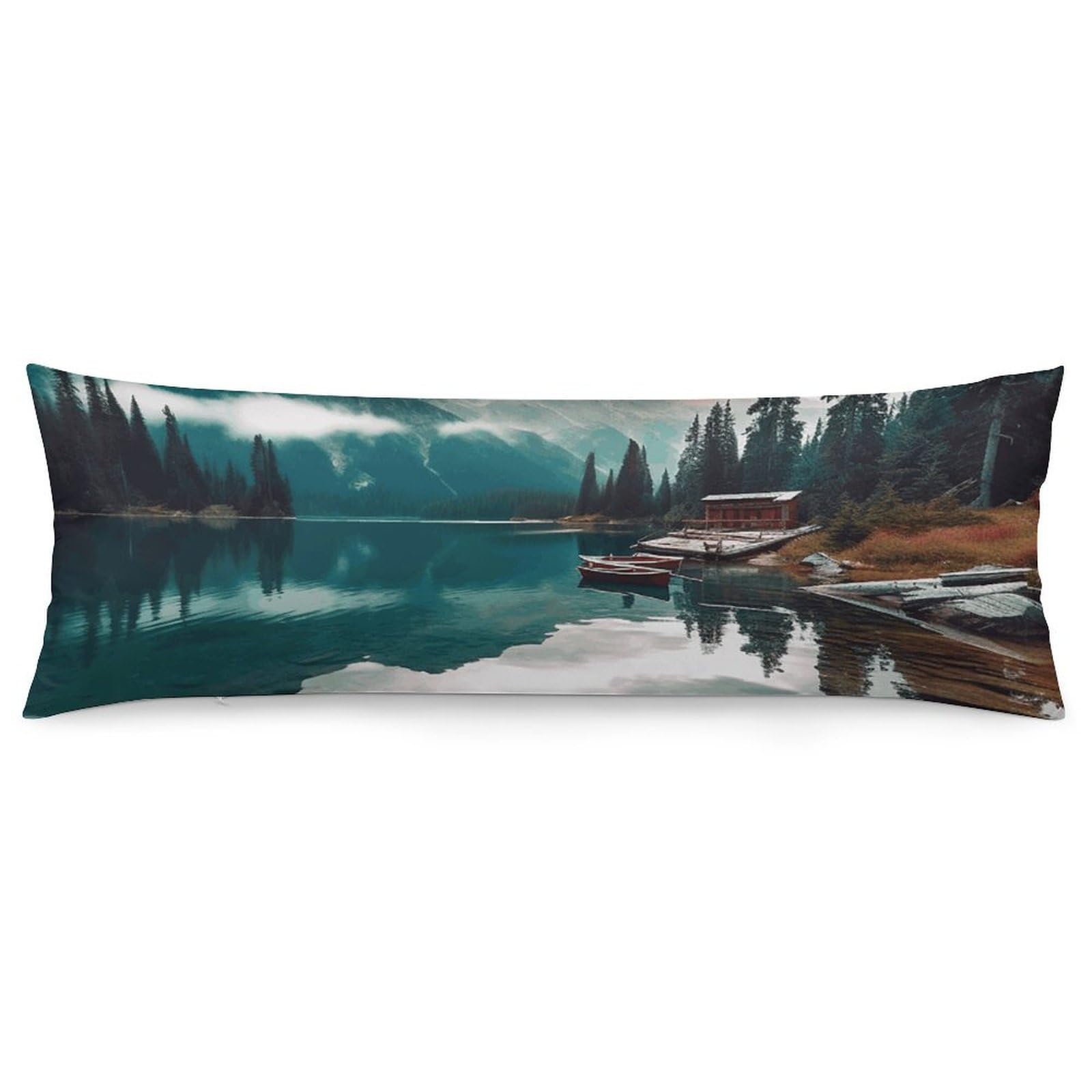 2 Pack Pillow Cases for Hair and Skin, Soft Breathable Pillow Case Covers with Hidden Zipper, Scenic Lake Pillowcase 20"x54" Pillow Covers for Sleeping Gift