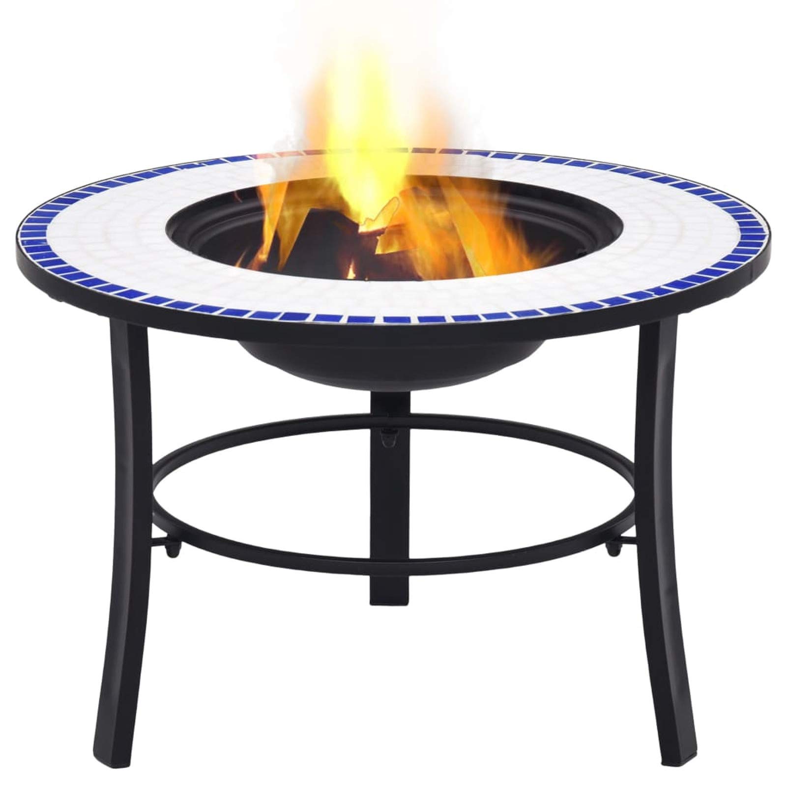 Homgoday Braciere a mosaico in ceramica blu e bianco, 68 cm, braciere esterno falò giardino pozzo fuoco ciotola nero per giardino terrazza