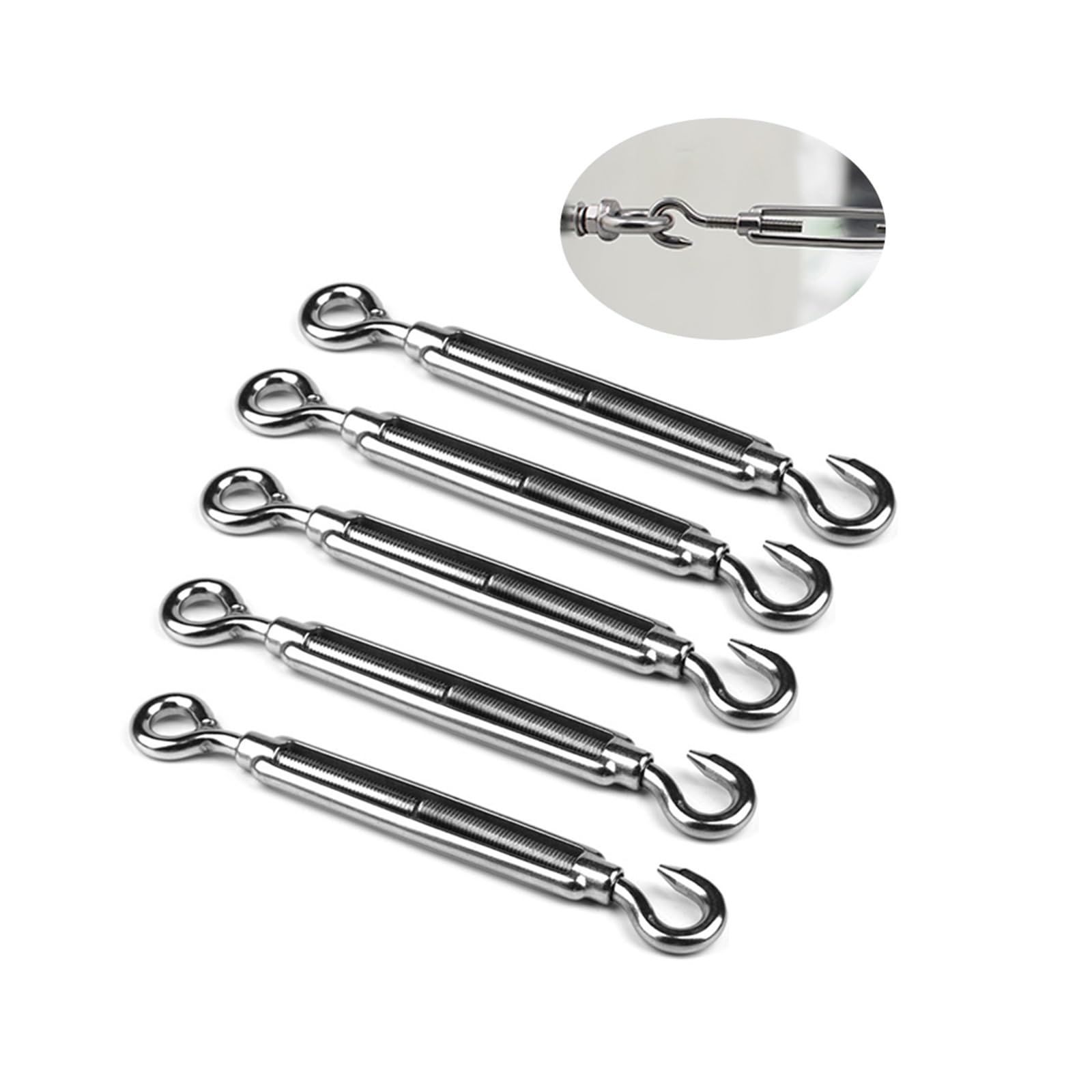 Śruba rzymska do napinania drutu, 5 szt. haków M4/M6 ze stali nierdzewnej 304; napinacz z oczkiem do lin stalowych(M6,5PCS)