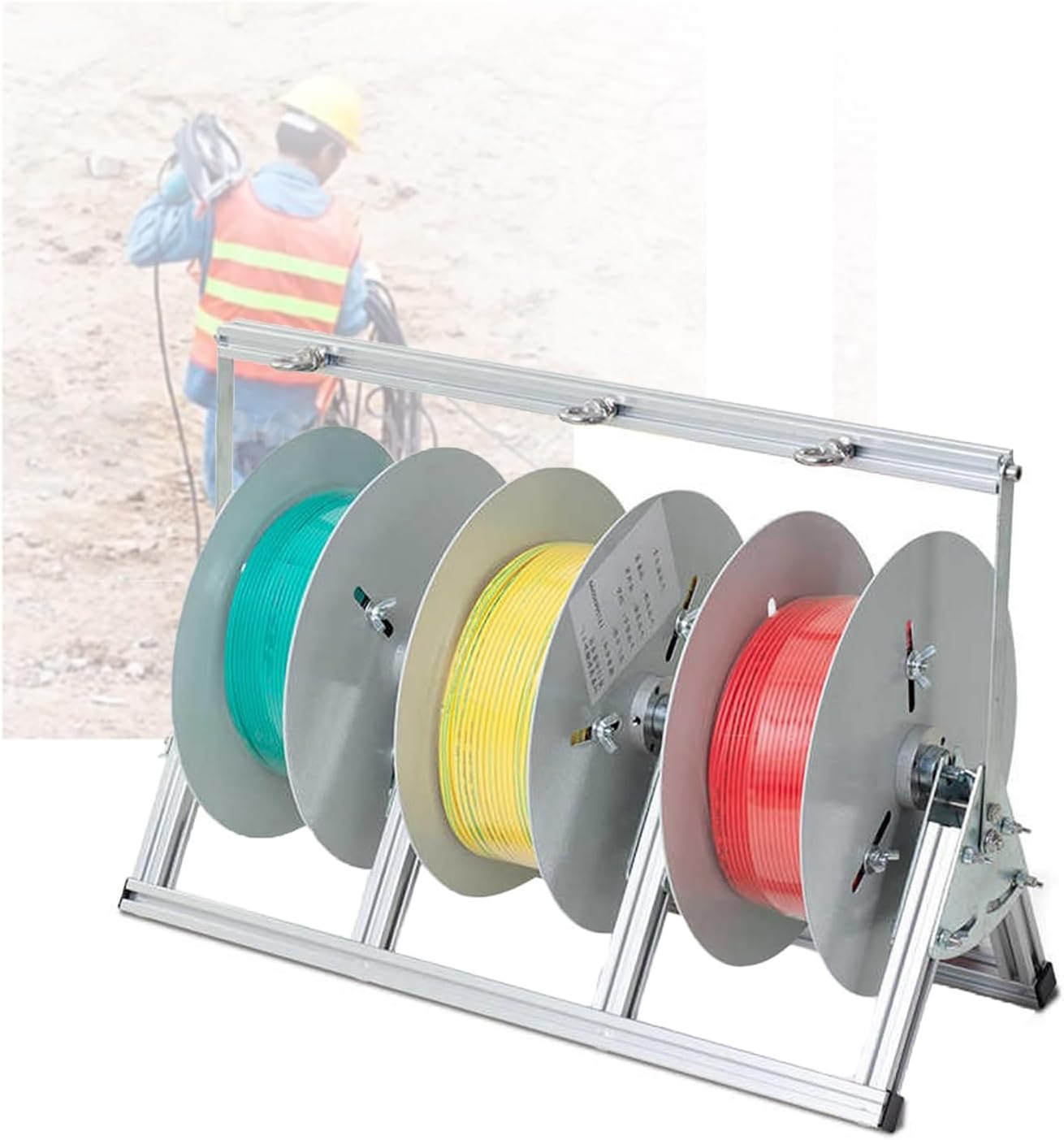 Heavy-Duty Wire Spool Rack - Portable Rope Holder & Cable Caddy Dispenser for Hoses, Wires, Ropes & Paracord (32x30x50cm) - Ideal for Organizing Cables & Outdoor Gear