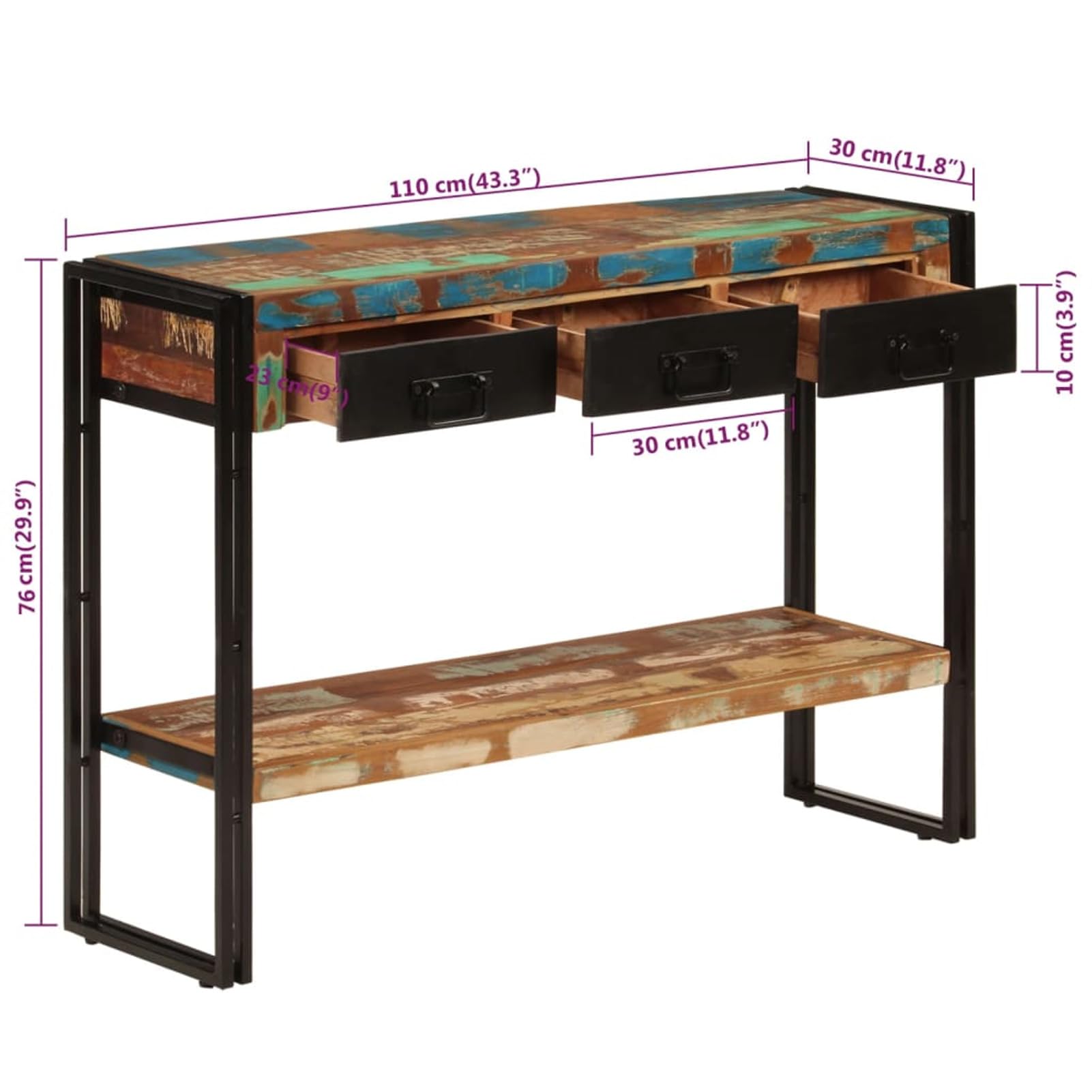 Homgoday Mesa Consola Madera Maciza reciclada 110x30x76 cm Mesas auxiliares de salón,Mesa Consola Recibidor Mueble de Entrada Estrecha Clásica