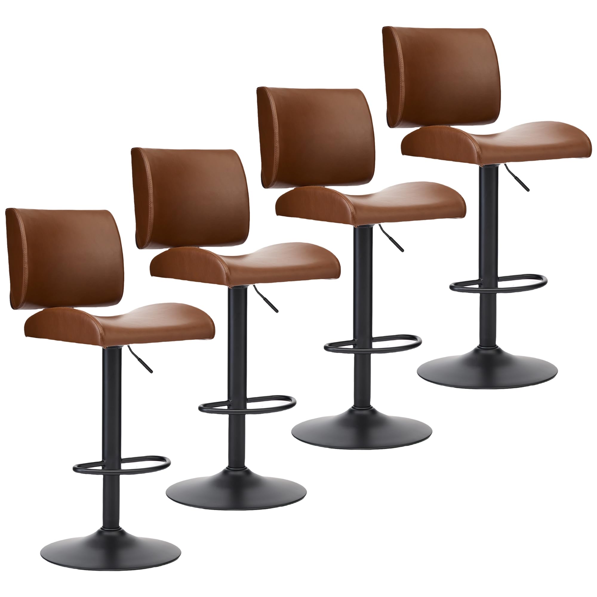 FIRAVOE Swivel Bar Stools Set of 4,Modern Adjustable Bar stools with Back,Brown Faux Leather Kitchen Bar Stools,Counter Height Bar Stool Set of 4 for