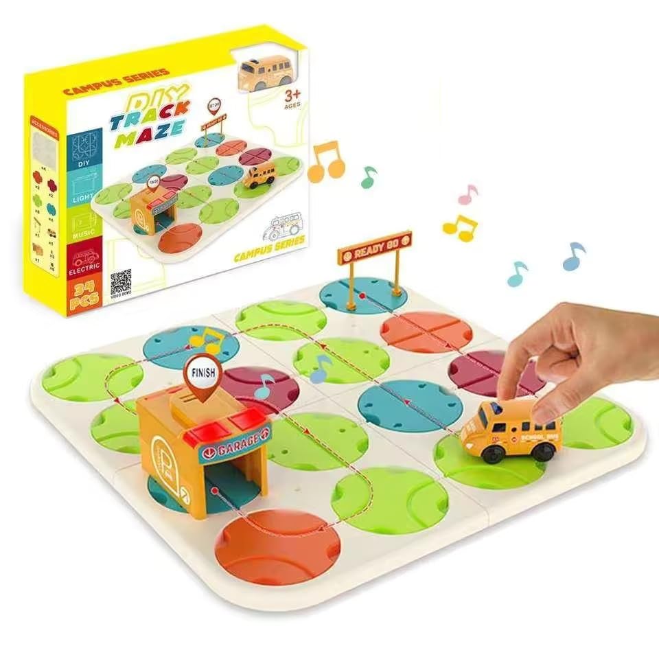 Invite Enterprise DIY Track Maze Race Car Track Building Block Educational Toy Set Tiles DIY Play Set 2 Light Up Car STEM Learning Construction (School Bus) (B0DBDYZ7V2) Amazon Price History, Amazon Price Tracker