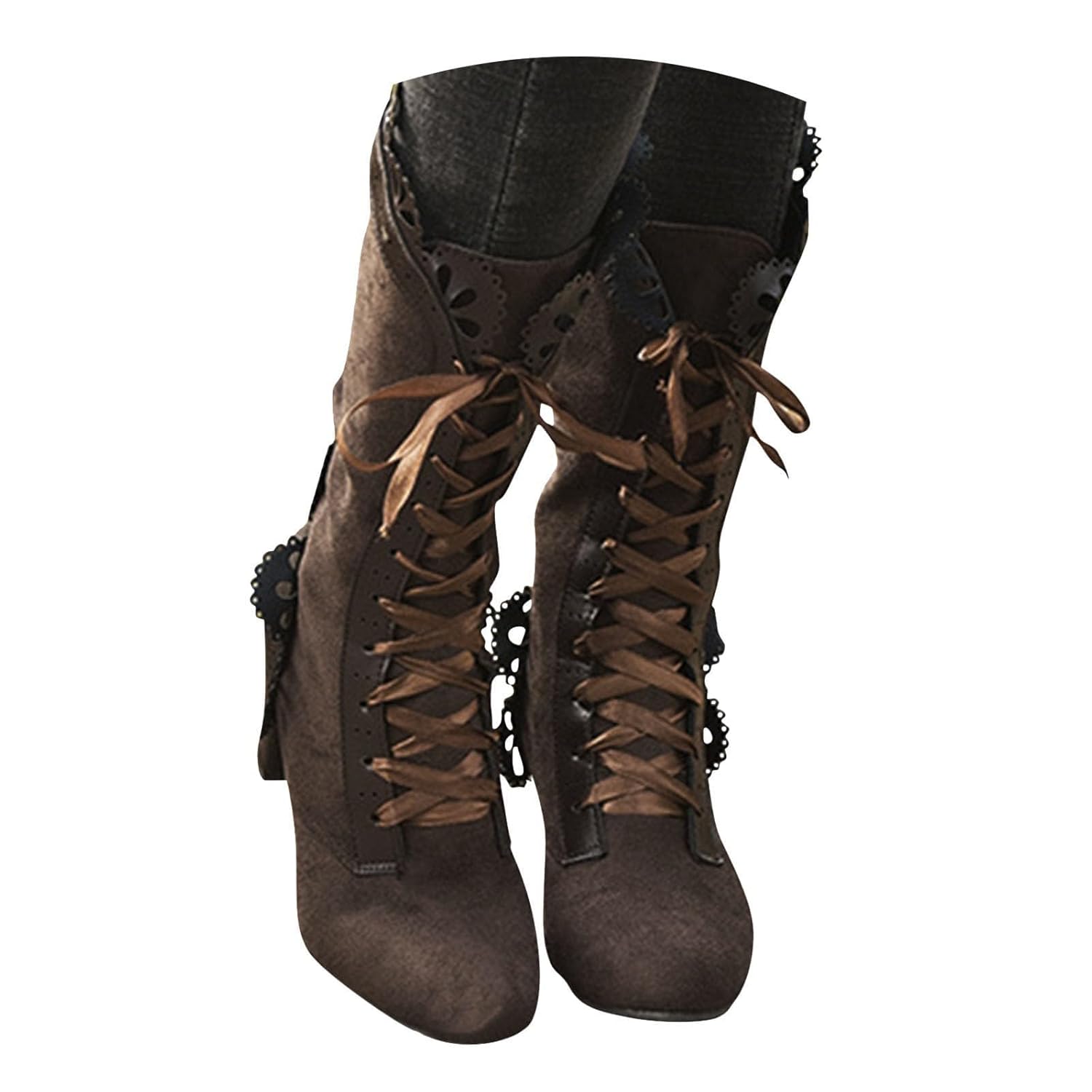 Victorian Boots for Women Vintage Wedding Boots for Bride Mid Calf Lace up Pointed Toe Halloween Costume Renaissance