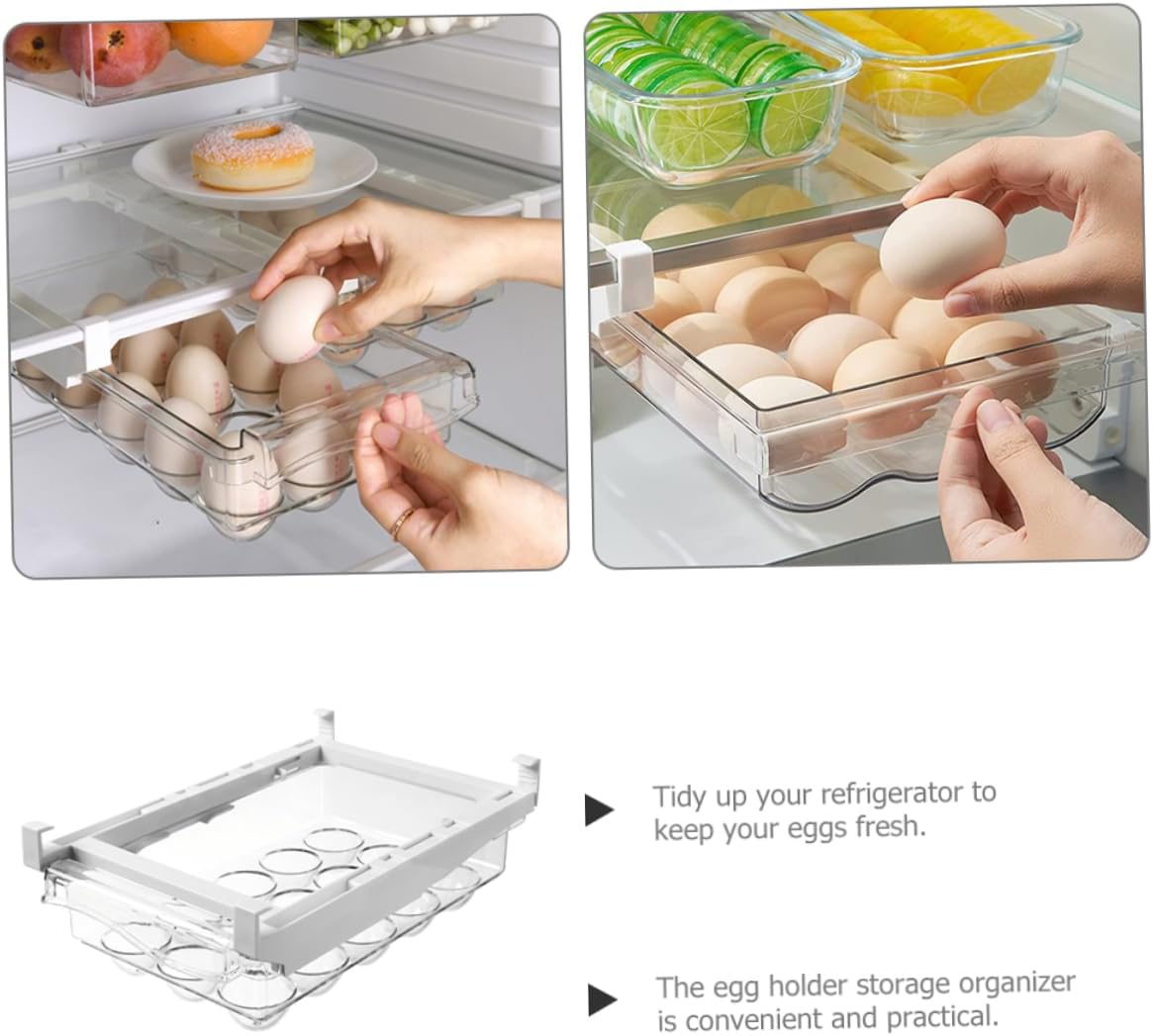 Amosfun Refrigerator Egg Organizer Egg Storage Container Carrier Rack Dispenser Holder Maximize Space