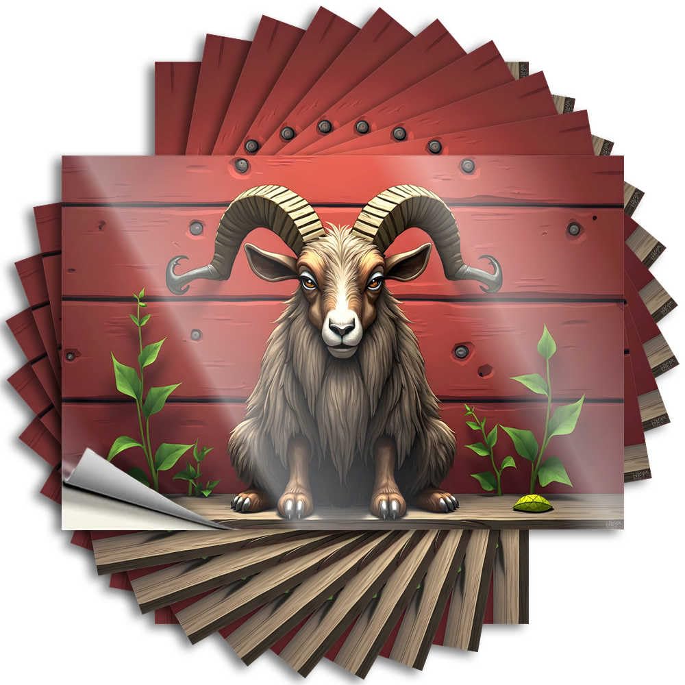 Tattoo Mens | Rock Window Rugged Ram with Curved Horns Sitting On Wooden Bench for Gamer(12X18CM)