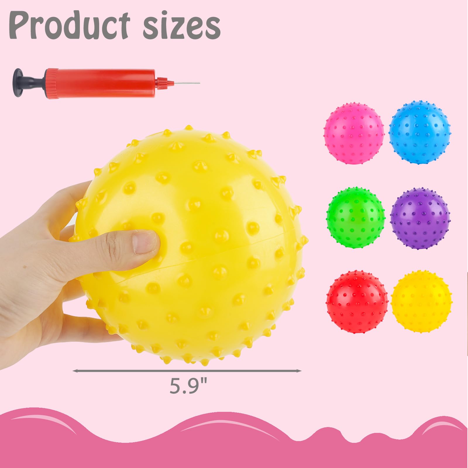 LOVEINUSA 6PCS Bounce Balls, 6inch Sensory Balls with Pump for Babies Toddlers