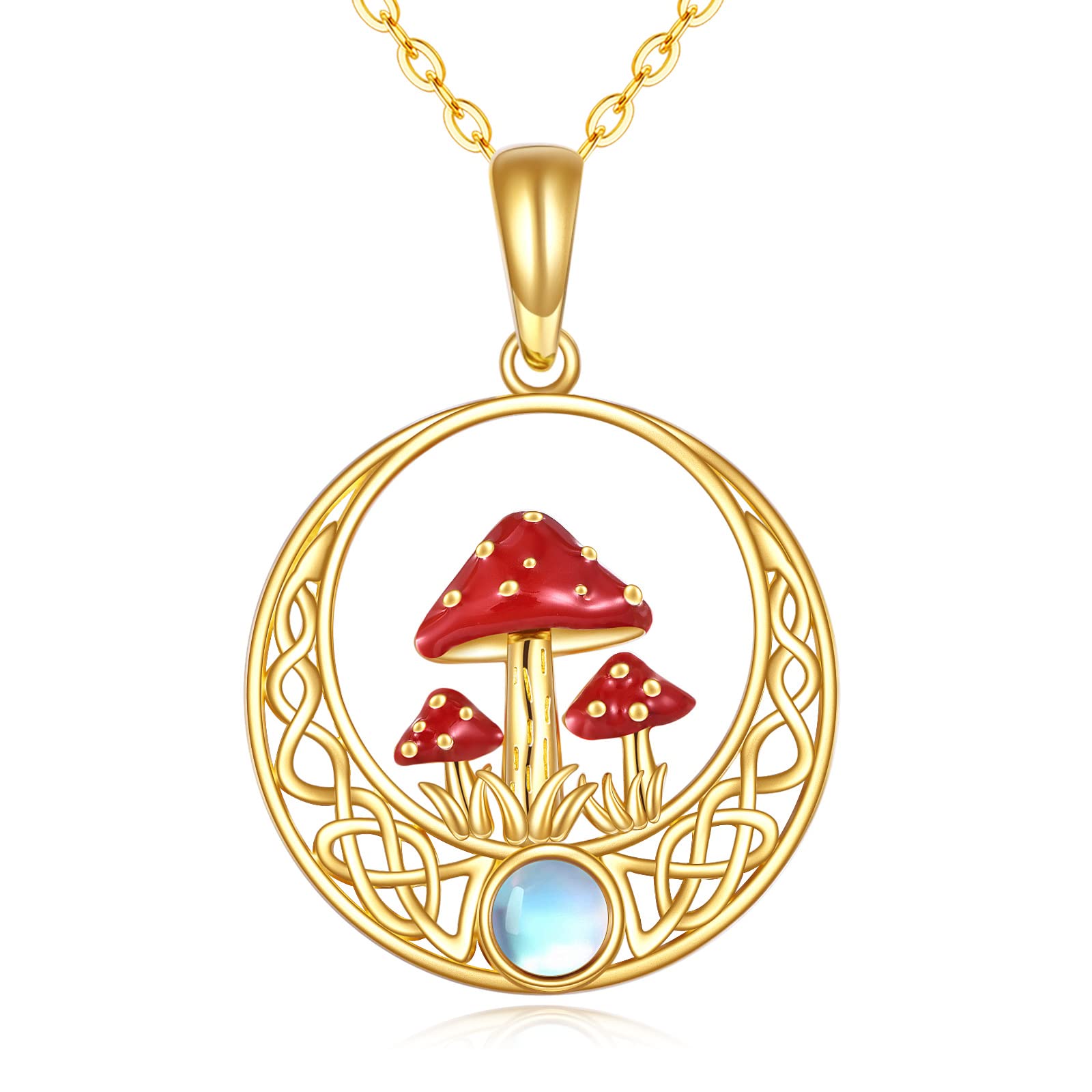 14K Gold Moonstone Naszyjnik dla kobiet Celtic Węzeł wisior grzyb