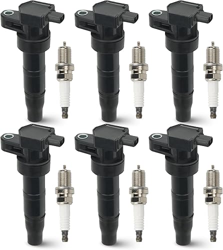 Paquete de 6 bobinas de encendido con 6 bujías de iridio compatibles con Hyundai Azera Entourage Santa Fe Sonata Veracruz Kia Optima Sedona Sorento