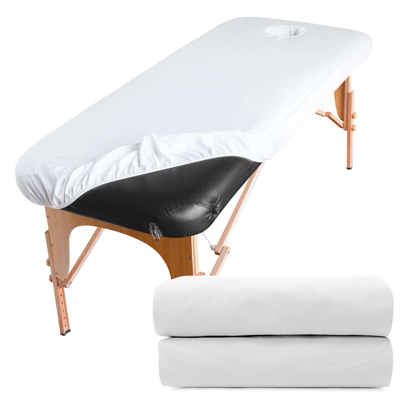 Housses Pour Tables de Massage Résistantes à l'huile Avec Trou en Fibre de Lavage Polyuréthane 70x190cm Blanc Lot de 2