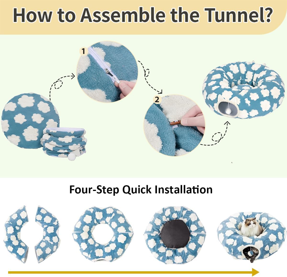 ERNAN Tubo Plegable Mascotas,Túnel para Gatos con 2 Formas,Cama para Túnel para Mascota, Conejos, Gatos y Perros, Interiores y Exteriores (Kaki)