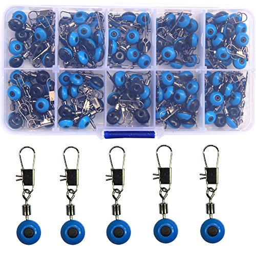 Luengo Fishing Slides Hook Shank Clip Swivels Snaps Connector Fishing Line Slider Tackle Box Kit (100PCS Blue)