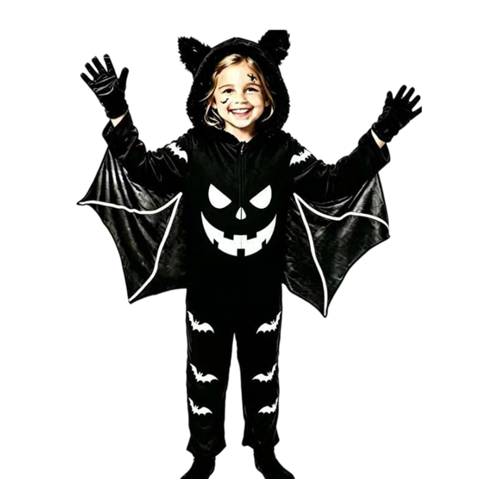 Halloween KostüM Kinder MäDchen Jungen Vampir HexenkostüM Fledermaus,Kindermode Halloween Skelettkostüm mit Leuchtendem Fledermausmieder für Party Cosplay Auftritte
