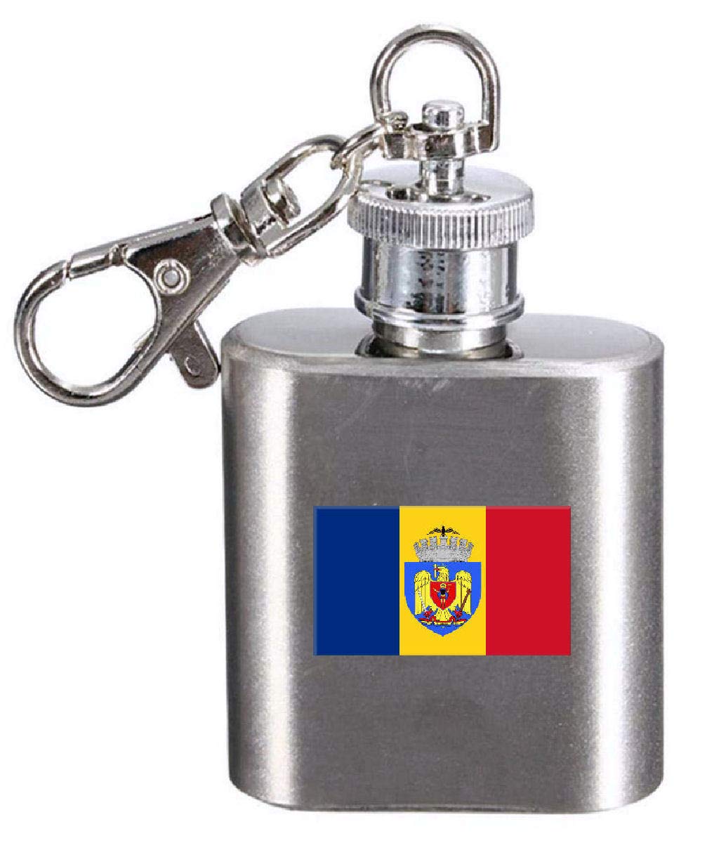 Flasque porte-clés gravé Roumanie, cadeau souvenir idéal