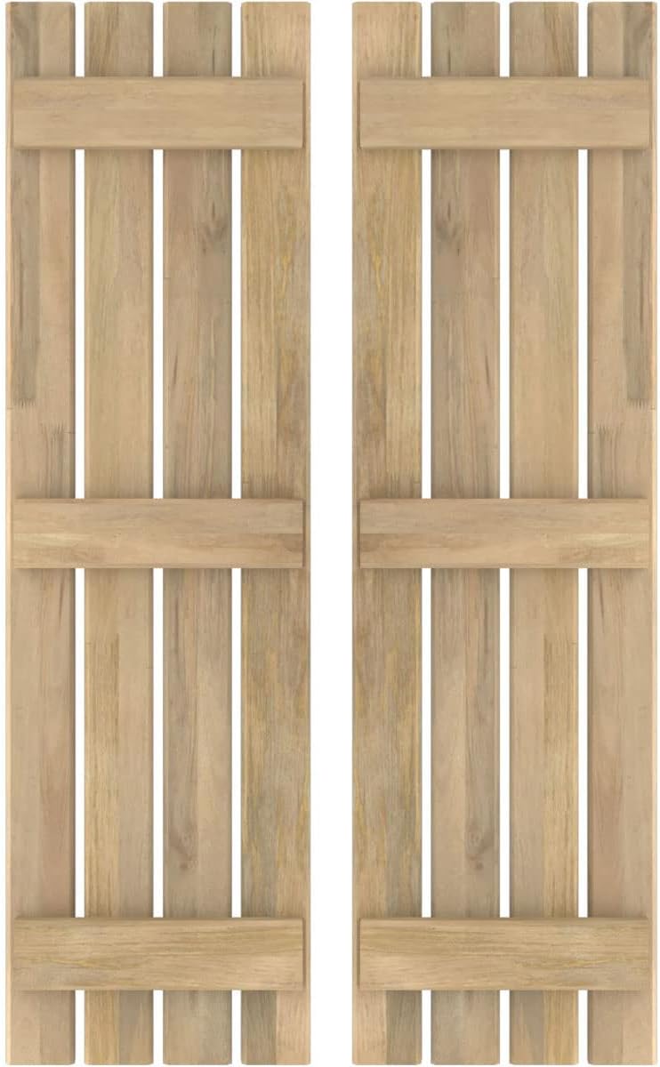 Ekena Millwork ARW401SB415X66UNH Americraft Four 3 Exterior Real Wood Spaced Board-n-Batten Shutters (Per Pair), Unfinished