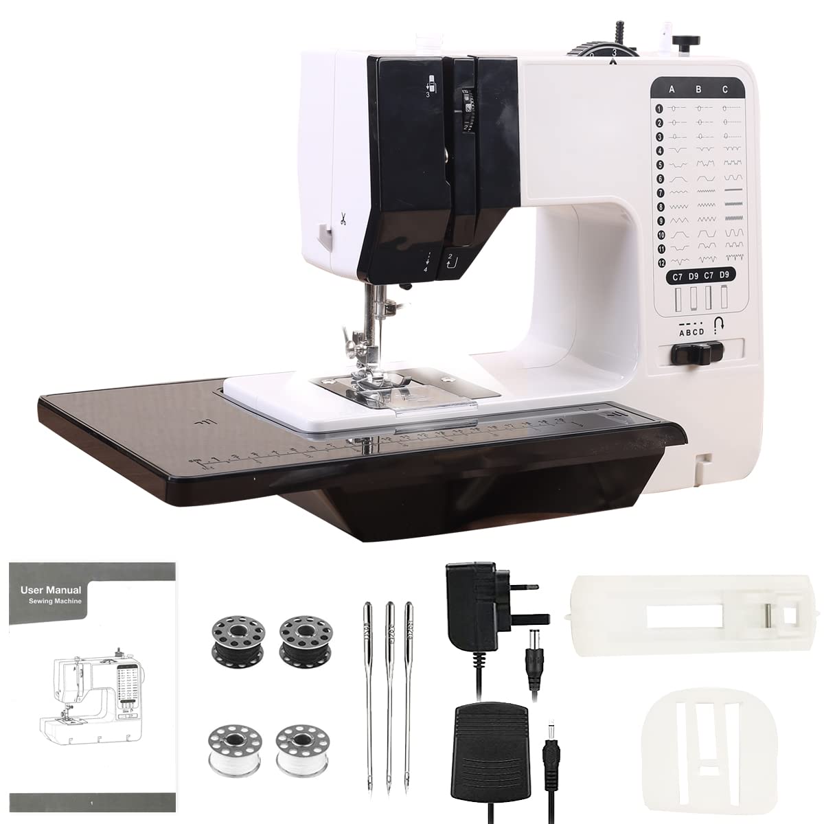 Sewing Machine Portable Mending Machine Electric Household 3-in-1 Mini Sew Machine with 38 Built-in Stitches for Family Decoration DIY Design Garment Cloth Curtains Crafting Curtain Table Sofa Cover