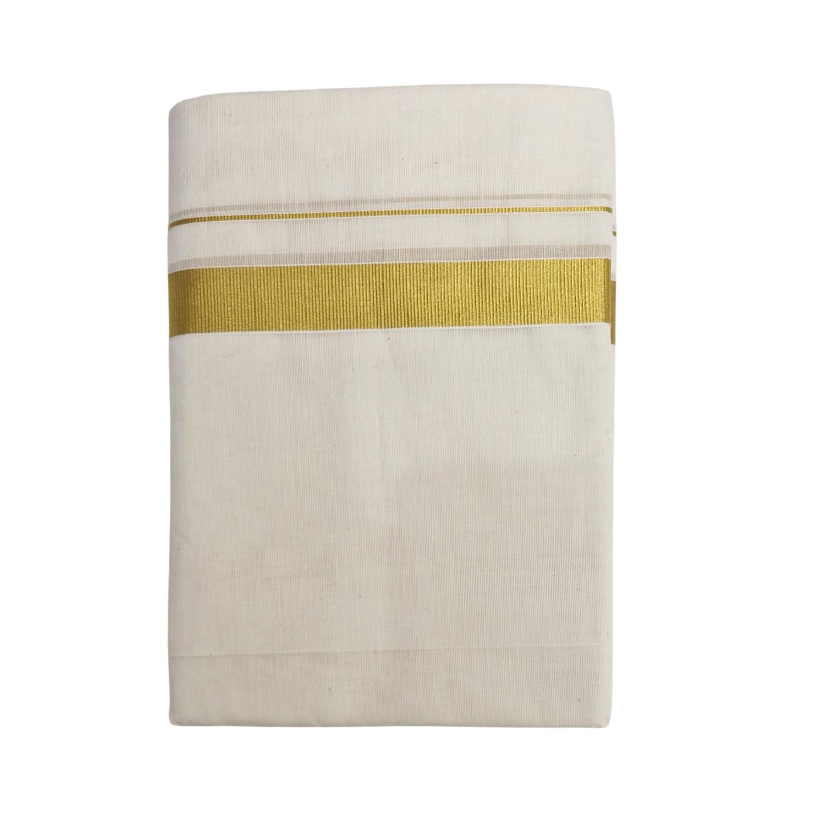 Kerala Double Golden Kasavu Mundu dla mężczyzn, złota granica Kuthampully White Double Dhoti dla Onam.