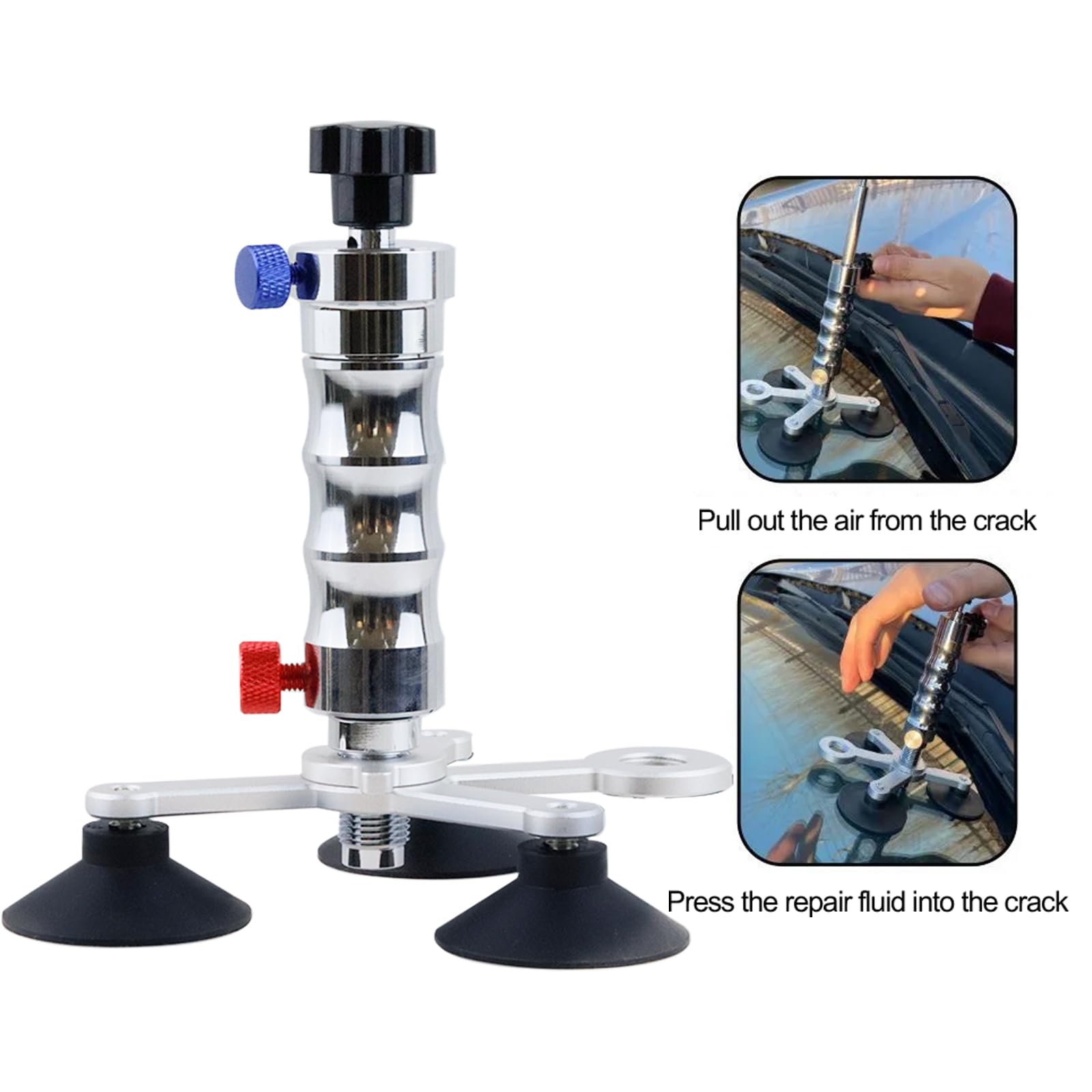 Herramienta de reparación de vidrio para automóvil, bomba de vacío de acero inoxidable, inyector de pegamento para reparación de grietas en parabrisas
