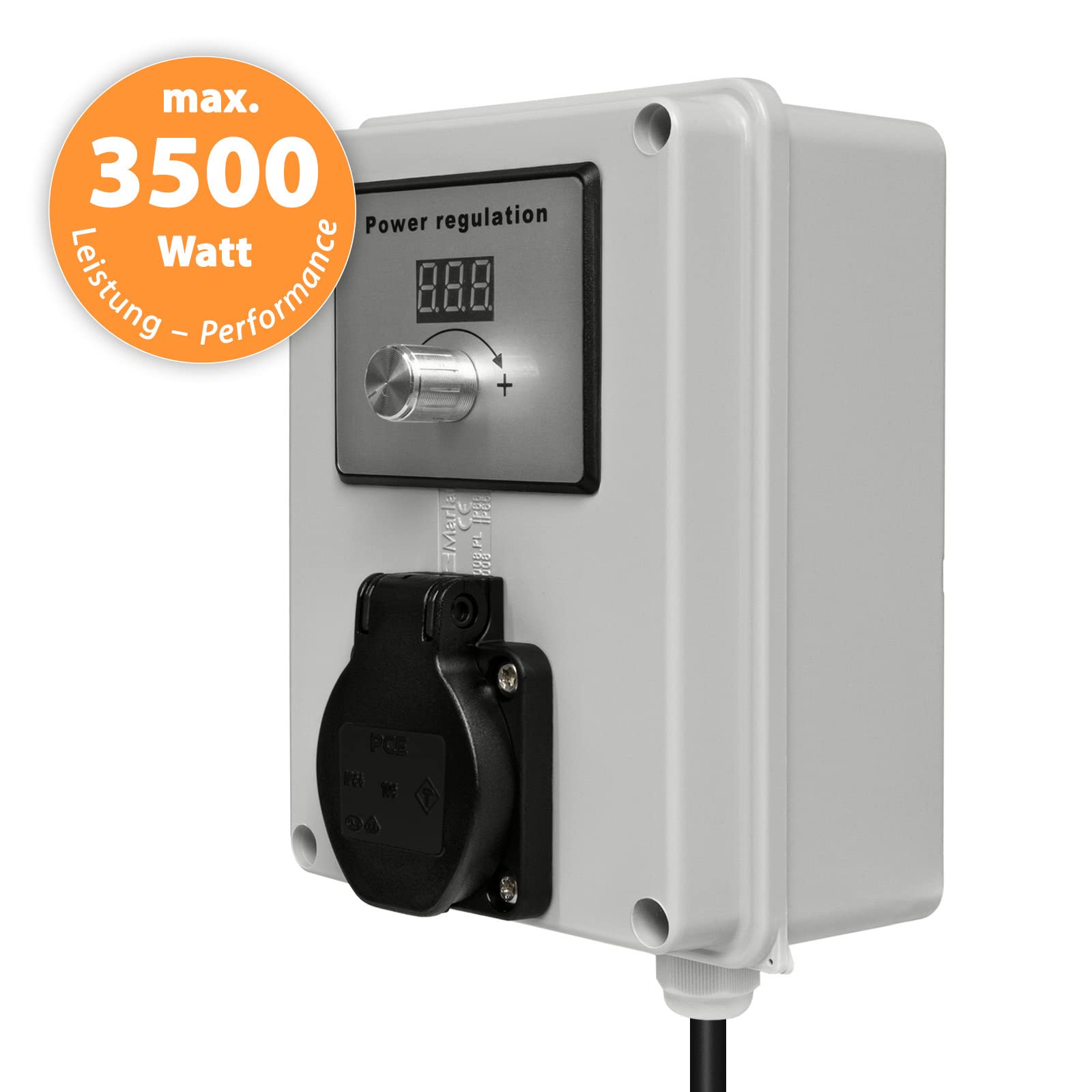 3500 Watt Dimmer Leistungsregler Drehzahlregler 0-100% LCD-Display IP41 - Spannungsregler 230V für Lüfter, Bohrmaschine, Trafo, Kappsäge, Motor