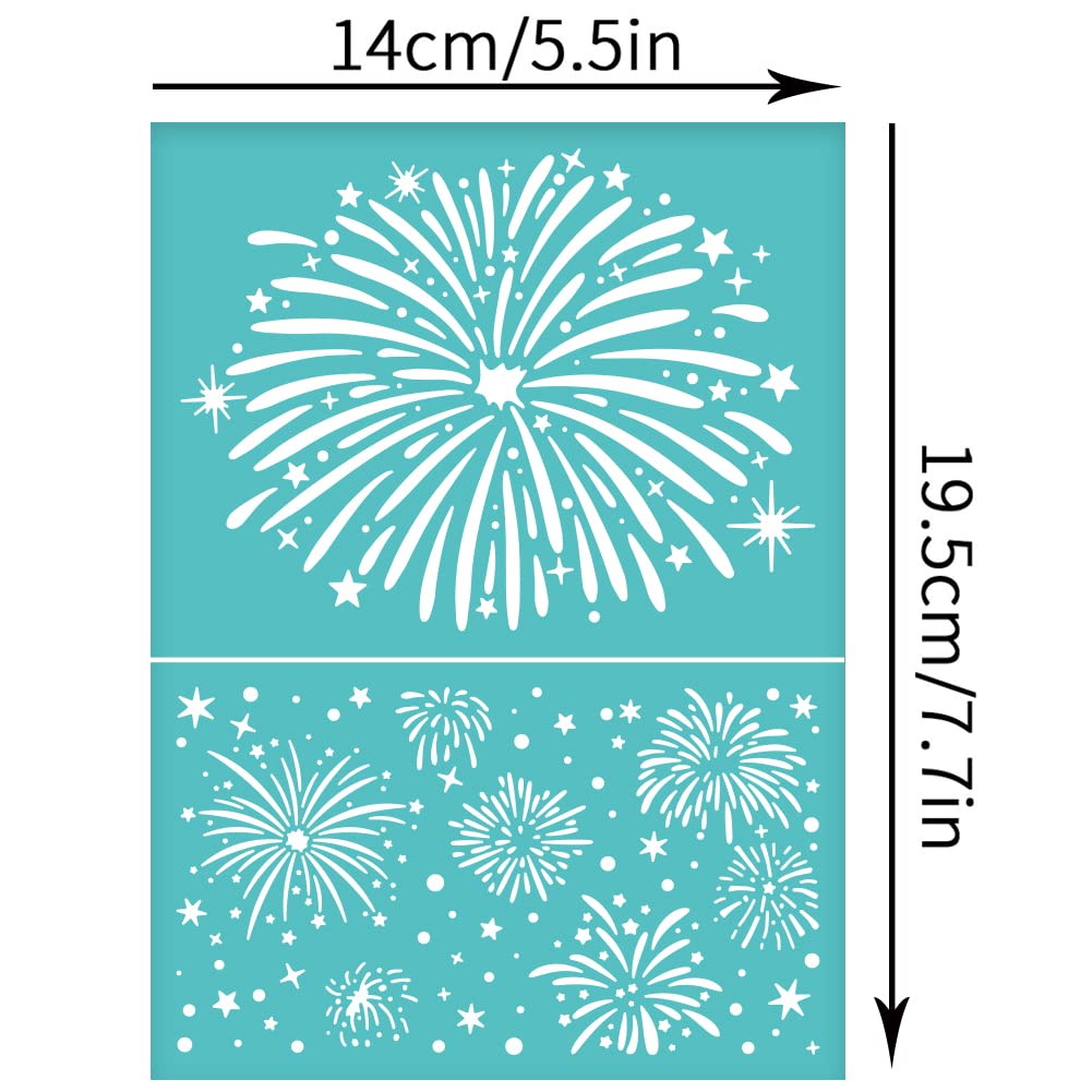 OLYCRAFT 2Pcs Fireworks Self-Adhesive Silk Screen Printing Stencil Independence Day Fireworks Silk Screen Stencil Reusable Mesh Stencils Transfer for DIY T-Shirt Fabric Painting 5.5x7.7 Inch