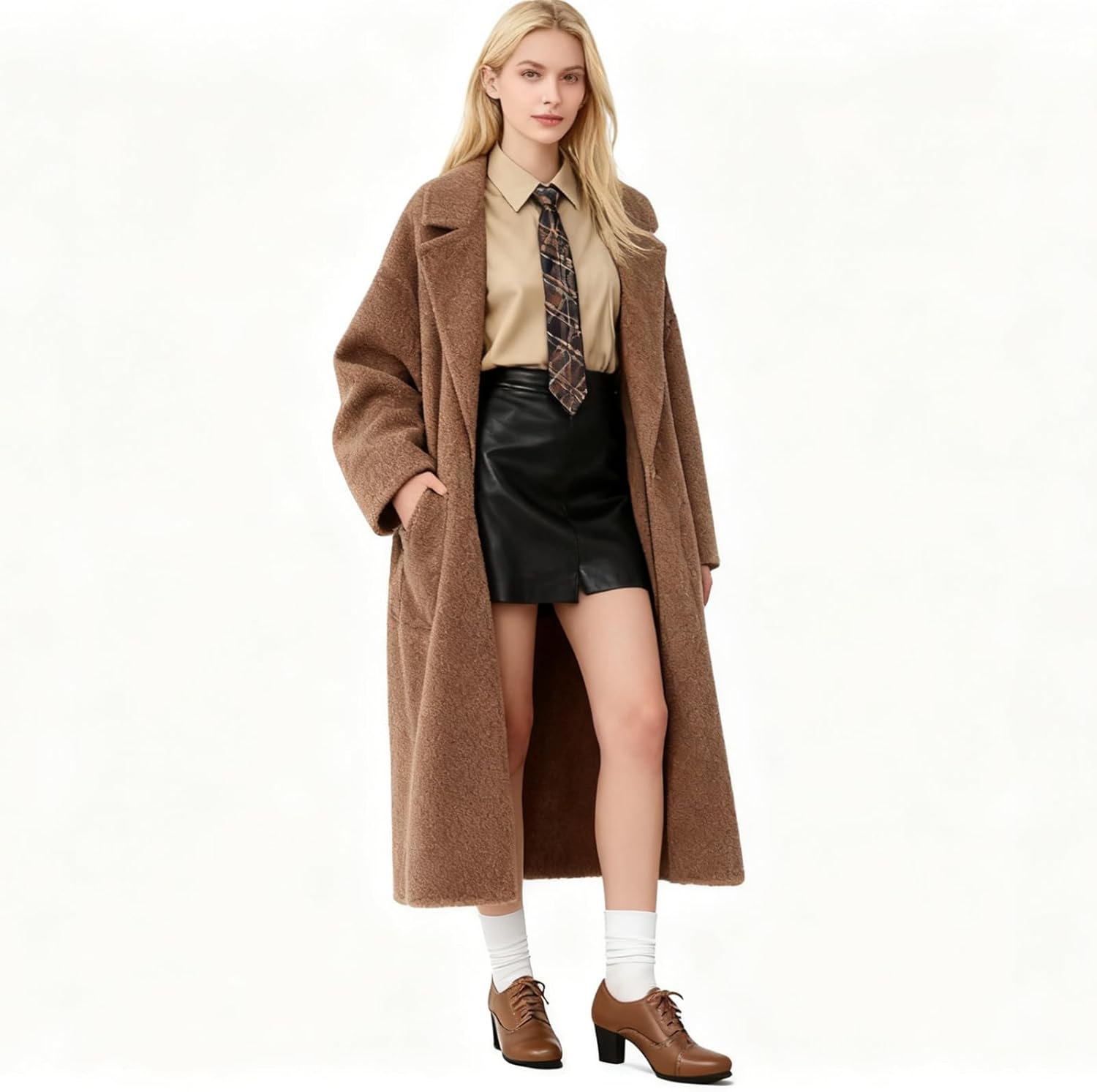 Women's Oxfords Wingtip Lace Up Chunky High Heels Pumps Square Closed Toe Vintage Brogue Dress Shoes - Image 7