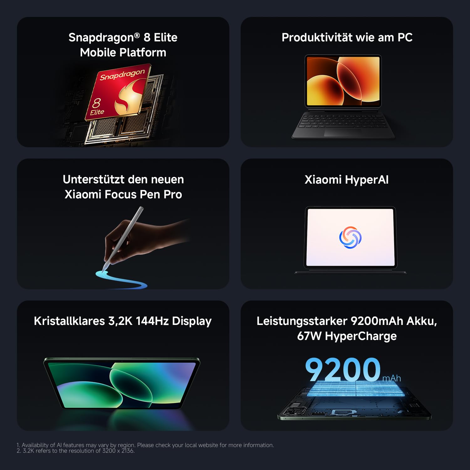 XIAOMI Pad 8 Pro Tablet 11,2 Zoll, 8GB RAM + 256GB Speicher, Snapdragon® 8 Elite Mobile Platform, 9200mAh Akku, 144Hz Display, HyperAI, Grau, 3 Jahre Garantie