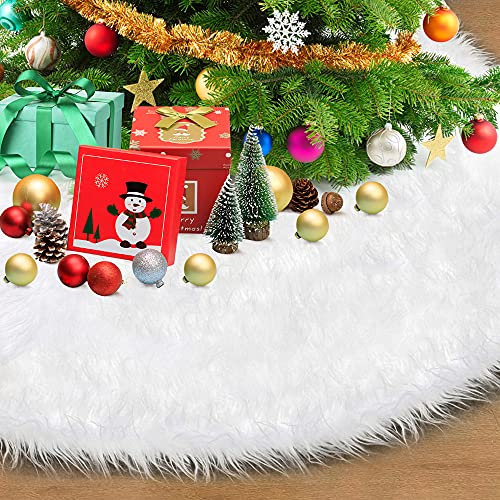 78cm Peluche Jupe de Sapin de Noël Blanc Couvre-Pied de Sapin, Tapis Arbre de Noël Christmas Tree Skirt pour Décorations de Noël Vacances Cover