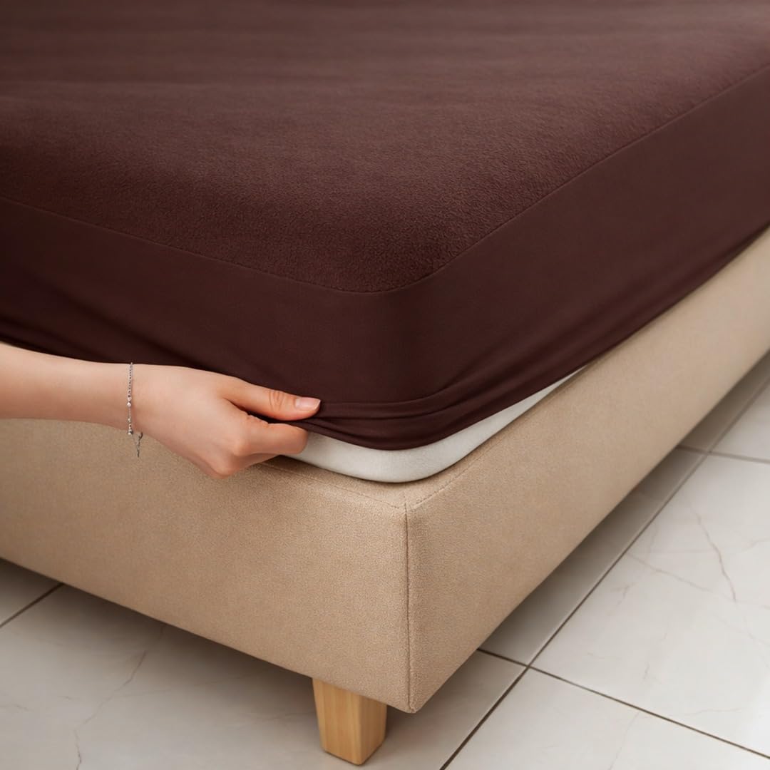 HOMEMONDE 100% Waterproof Premium Cotton Feel Mattress Protector Double Size, 78x72 Inches | Breathable and Hypoallergenic Ultra Soft Fitted Bed Protector Cover (78"x72" - Double, Brown)-image-8
