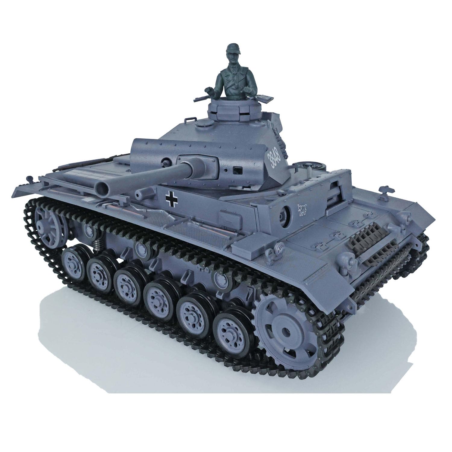 Tanque largo de control remoto Heng 2.4G escala 1/16 7.0 de plástico alemán Panzer Iii L RTR RC Tanque Modelo 3848 Torreta giratoria de 340° Unidad de humo de combate infrarrojo BB Pellets BB