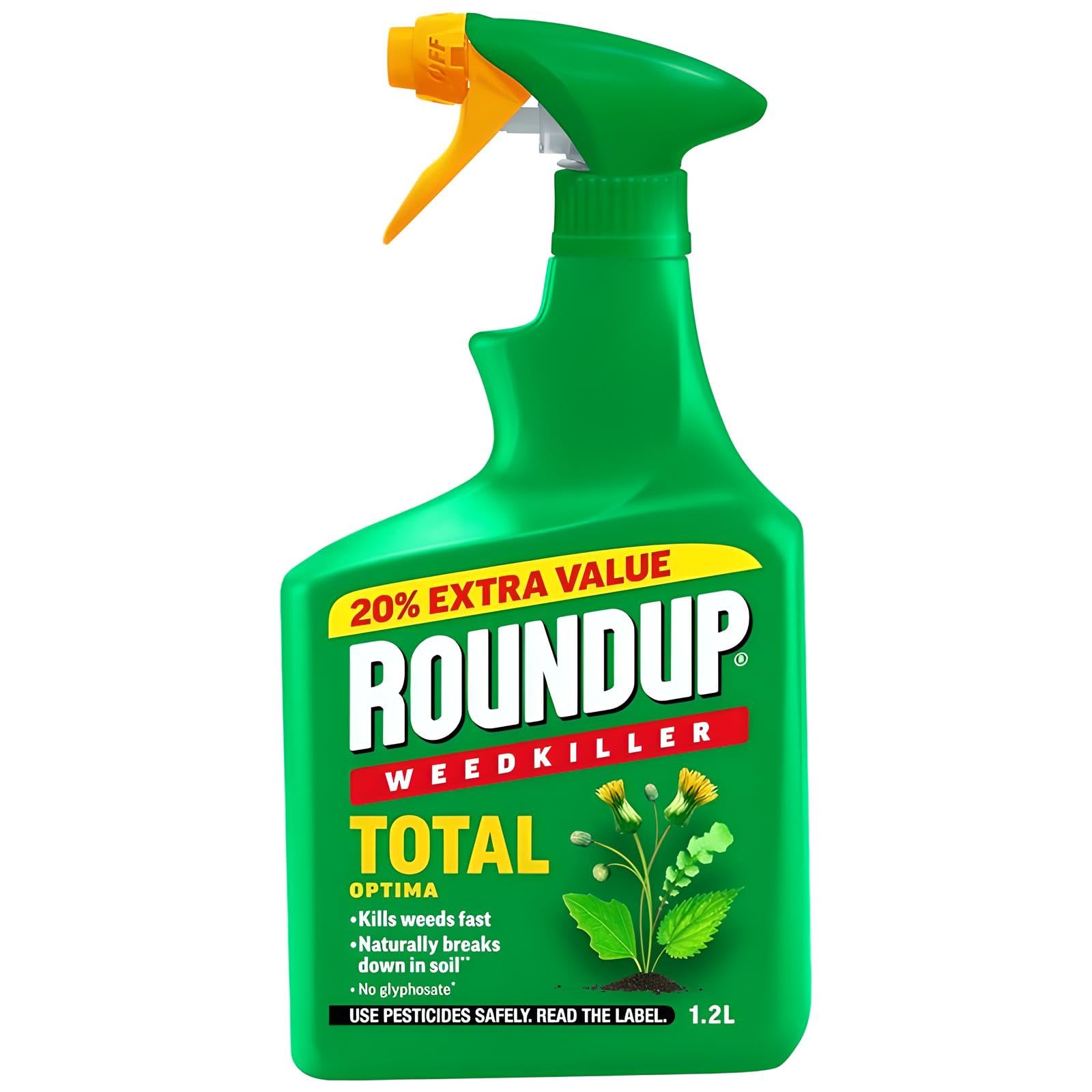 Roundup Total Optima Weedkiller Fast Action Spray Ready To Use Strong Weed Control 1.2L Sprayer Garden Root Killer, 120426