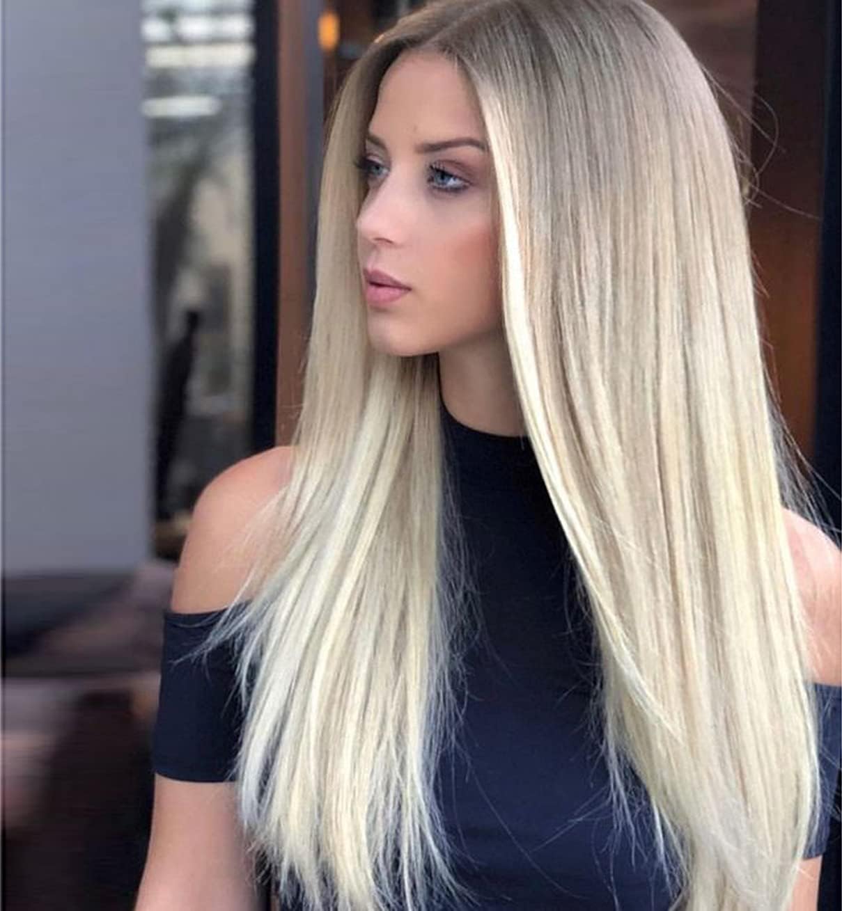 xiweiya Light Blonde Wig with Golden Roots Long Straight Ombre Blonde Synthetic Lace Front Wigs 13x3 Lace Wig Natural Hairline Heat Resistant Fiber Hair Replacement Wig for Women Drag Queen 24 inch