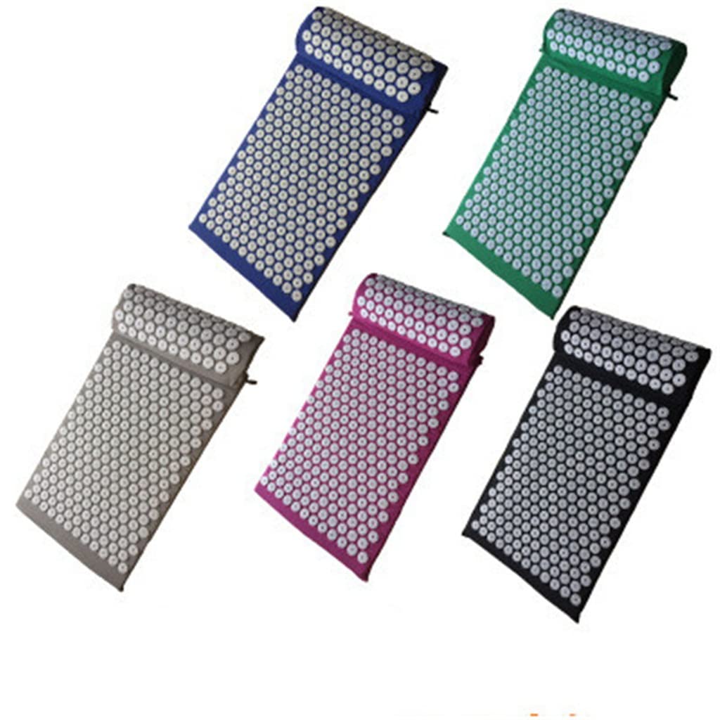 Tapis de Yoga Mas avec Oreiller Tapis d'acupression Mas pour soulager Les douleurs du Dos et du Corps Tapis à Pointes Relaxant avec Sac (E) (Noir 74 * 43cm)