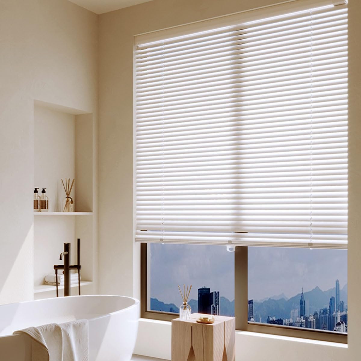 Tenda Montaggio Parete Soffitto Tenda Veneziana PVC Bianca 80x160cm - Lamelle Orientabili Per Luce E Privacy Veneziana Da Interno Senza Fori - 8
