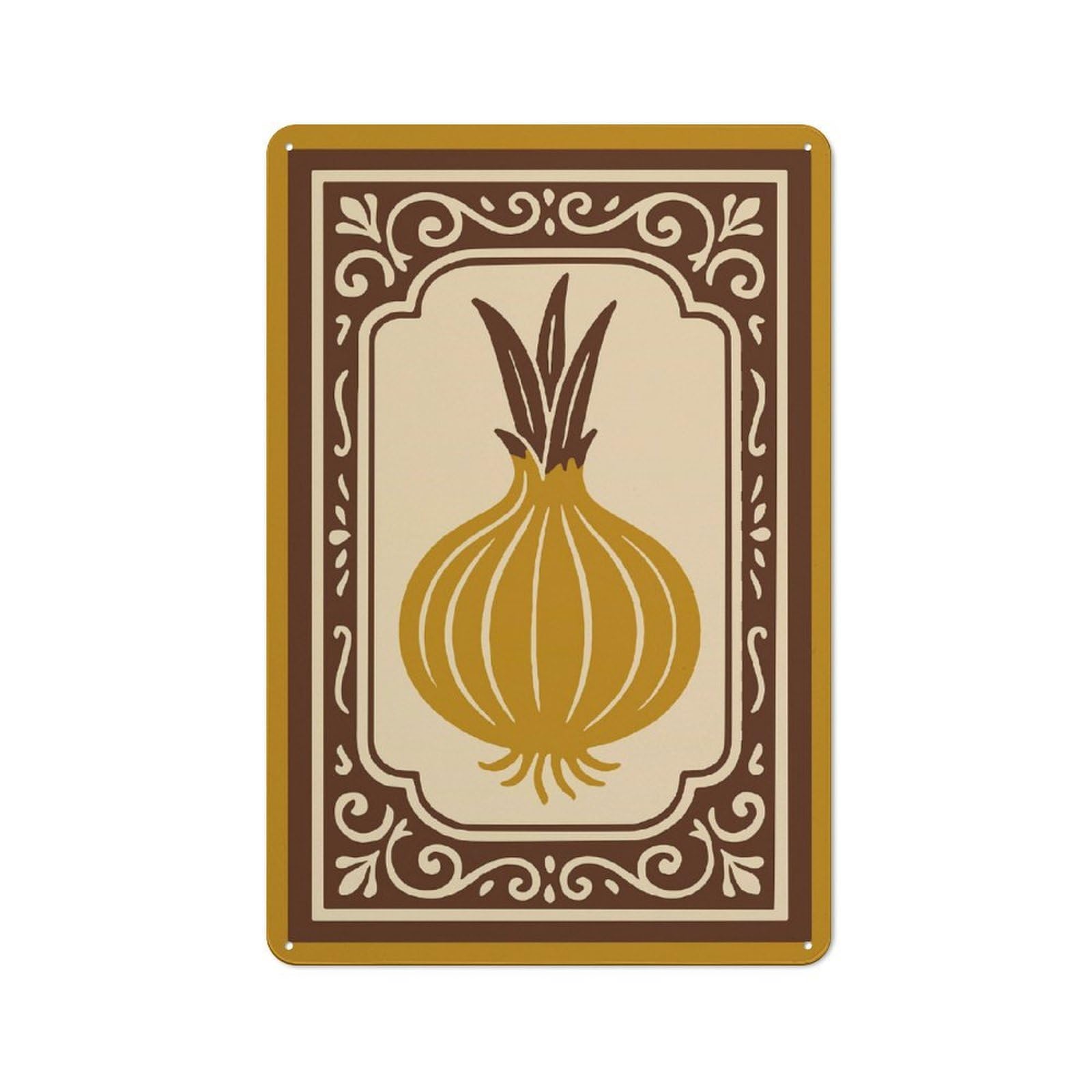 Understated Onion Illustration in Decorative Frame Metal Wall Plaque 30x20cm, Creative Space Decor for Office, Study, Studio Or Hallway