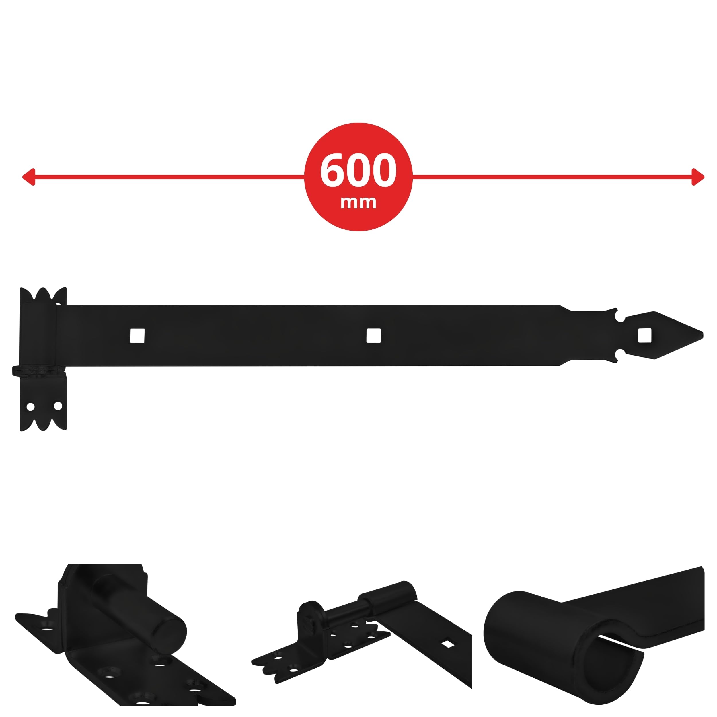 Ladenband mit Kloben 2 St. - Dekorative Torband 600 x 45 mm - Schwarz Pulverbeschichtet Türband - Torscharnier - Torbeschlag - Türbeschlag - Baubeschlag