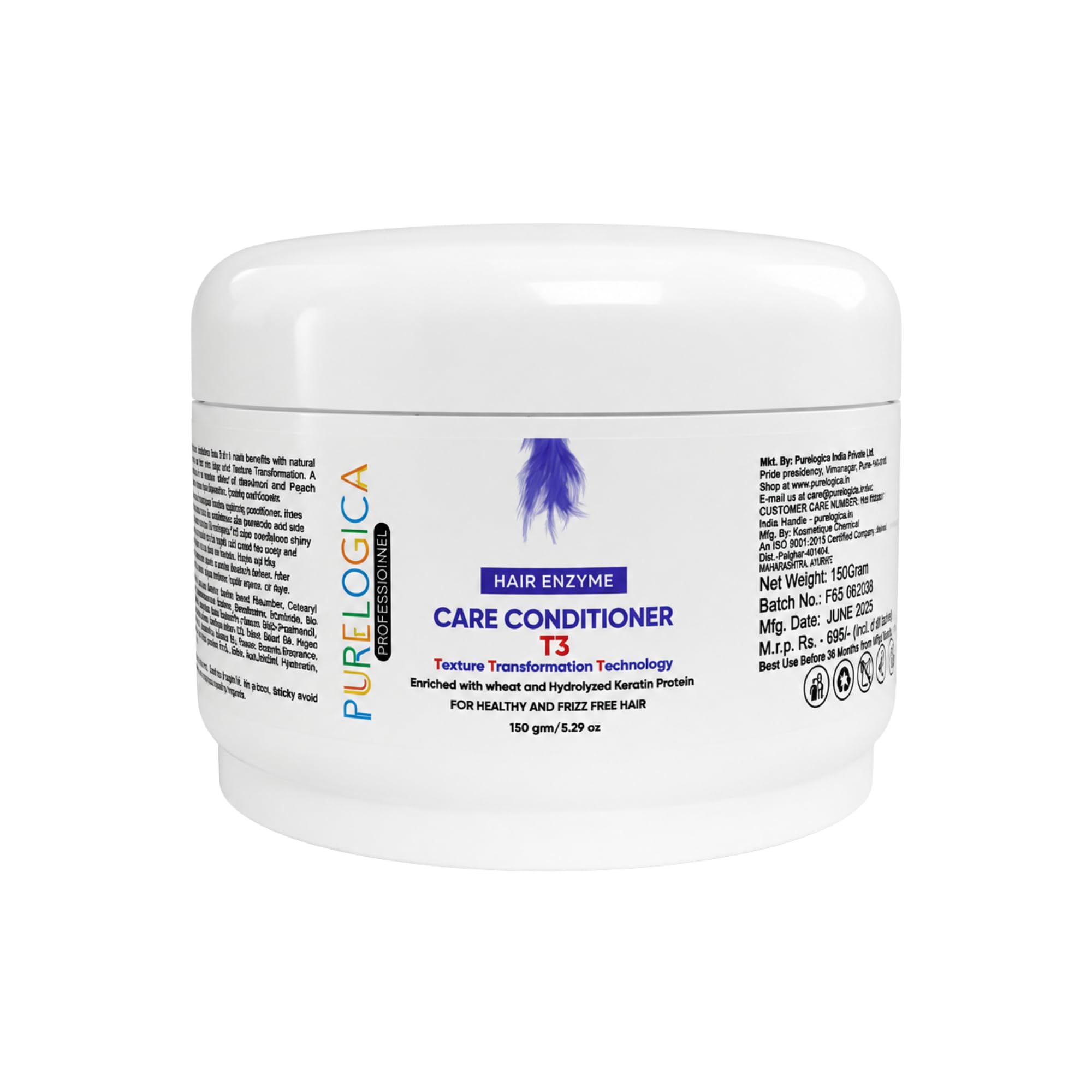 PURELOGICA T3 Care Hair Conditioner(Texture,Transformation,Technology) Healthy & Frizz Free | Enriched with wheat + Hydrolyzed Keratin Protein | Smoothness & shine for all hair types - 150 ml-image-19