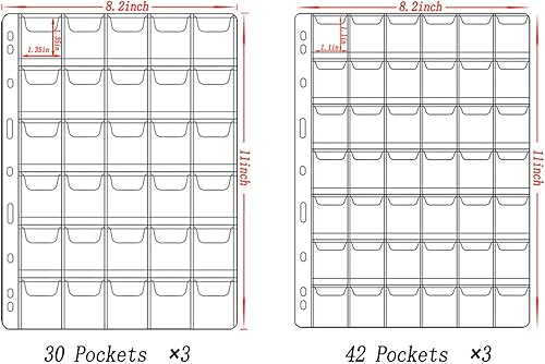 Miniatura 3 de 15 hojas de páginas de suministros para colección de monedas, 5 tamaños para coleccionar monedas, página de bolsillo con fundas estándar de 9