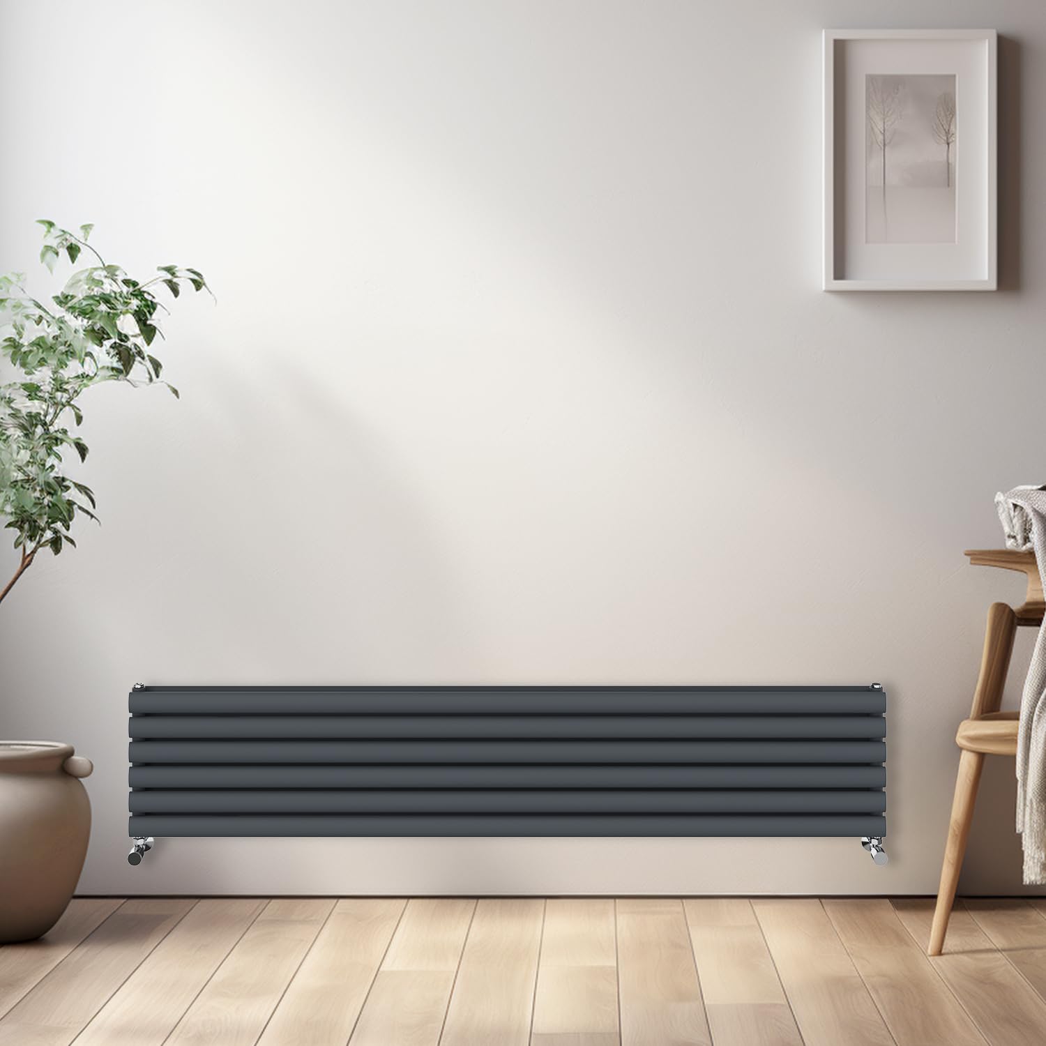 NRG Horizontal Oval Radiator Bathroom Central Heating Double Column Designer Radiators 1800x354mm - Anthracite